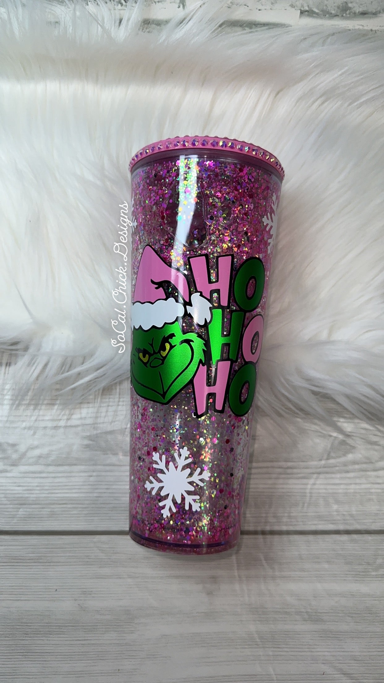 RTS {Merry Mean One - Pink Rhinestone Lid/Ornament} 24oz Snow Globe Tumbler