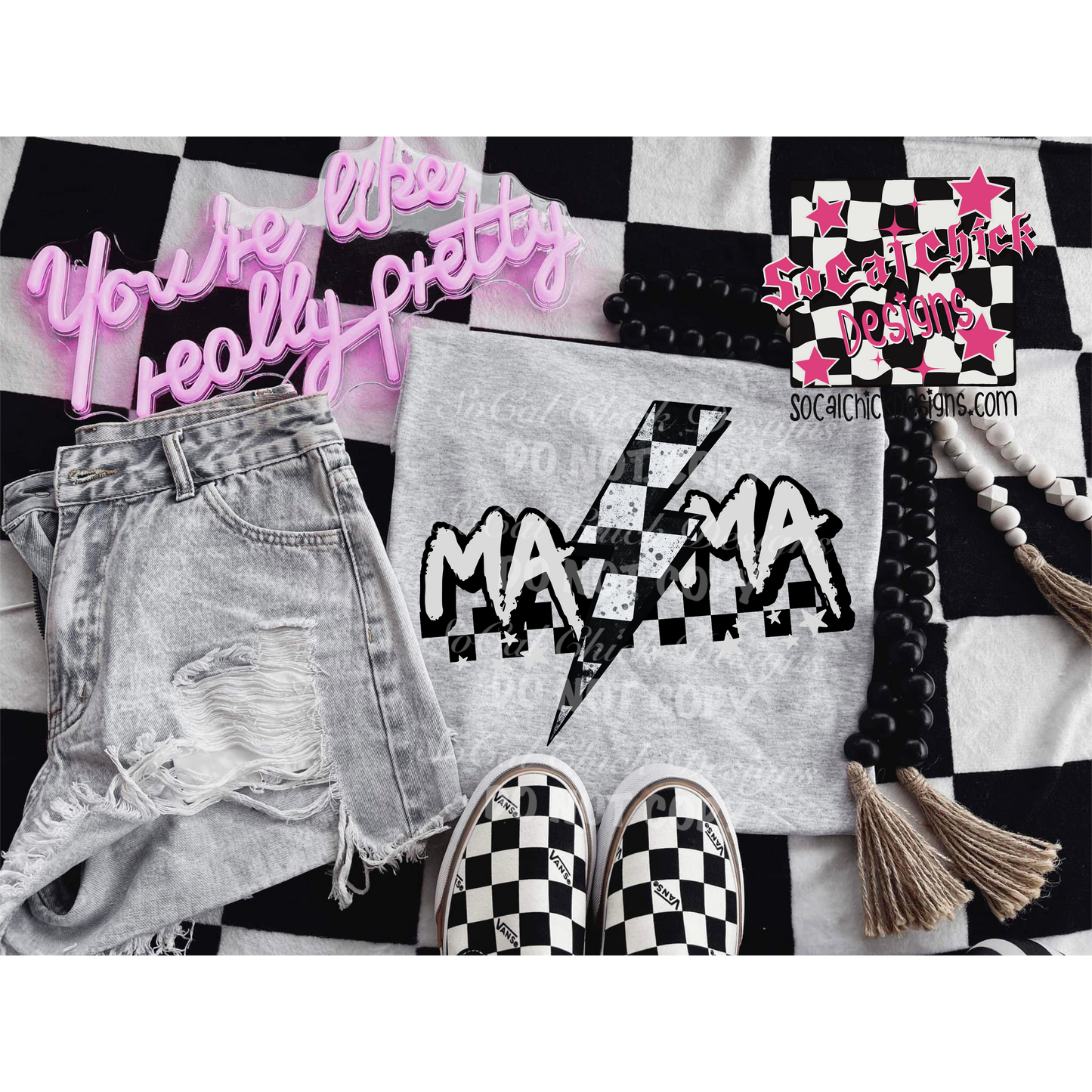 MTO {Mama Check} Black or White Adult Shirt/Crewneck/Hoodie