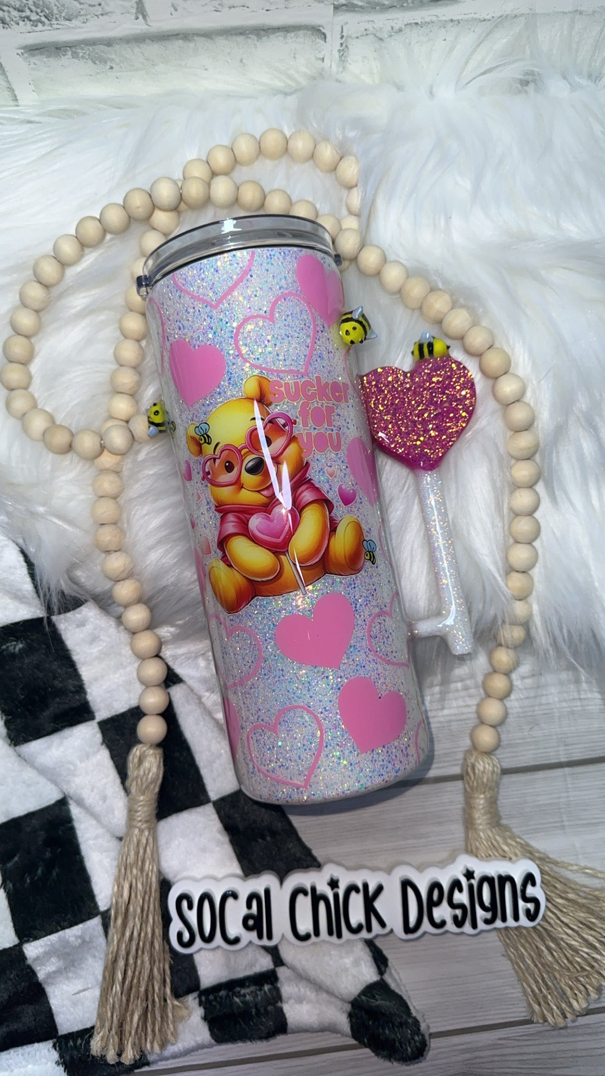 RTS {Sucker For You w Sucker Handle & 3D Bees} 25oz Skinny