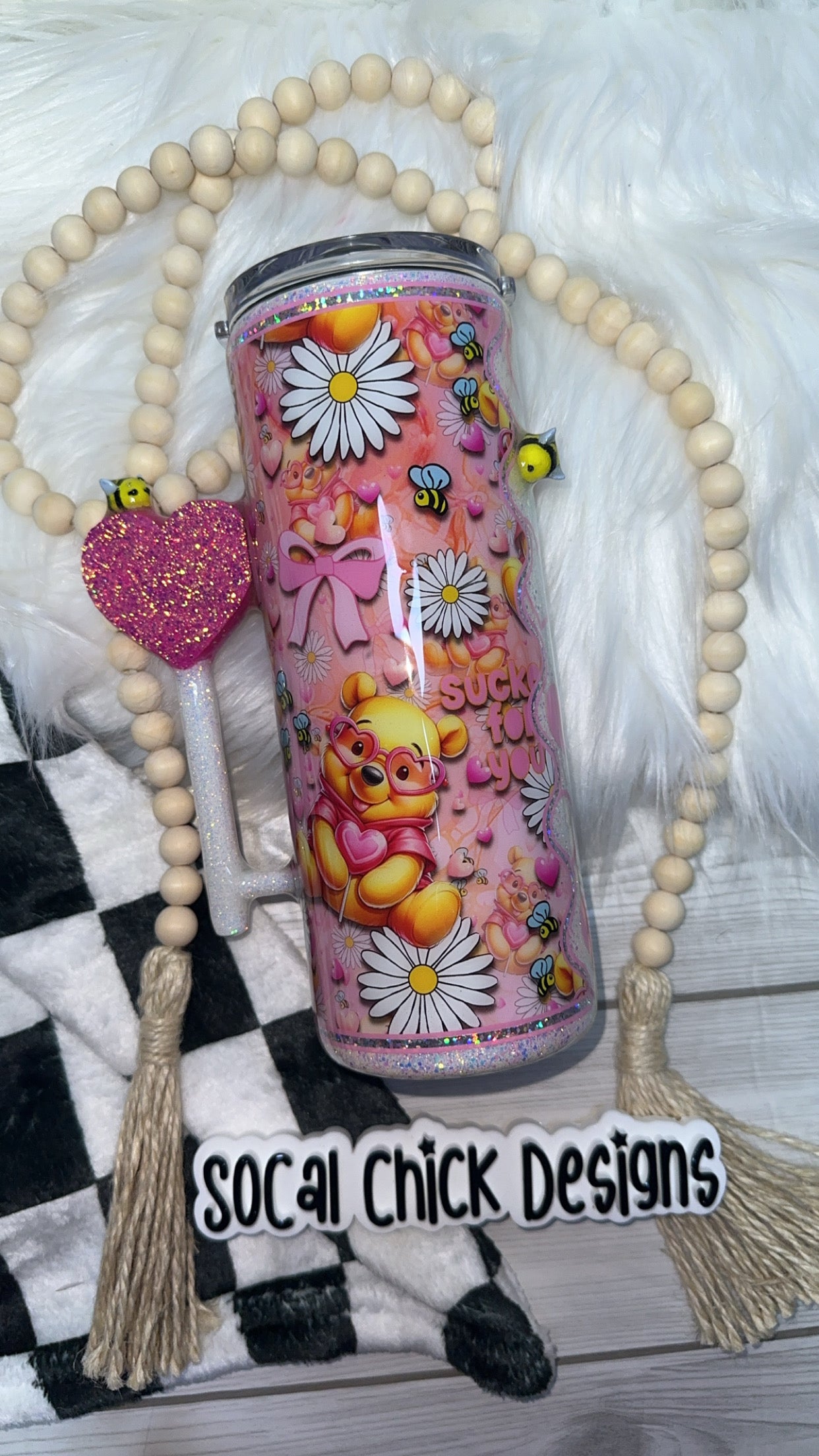 RTS {Sucker For You w Sucker Handle & 3D Bees} 25oz Skinny