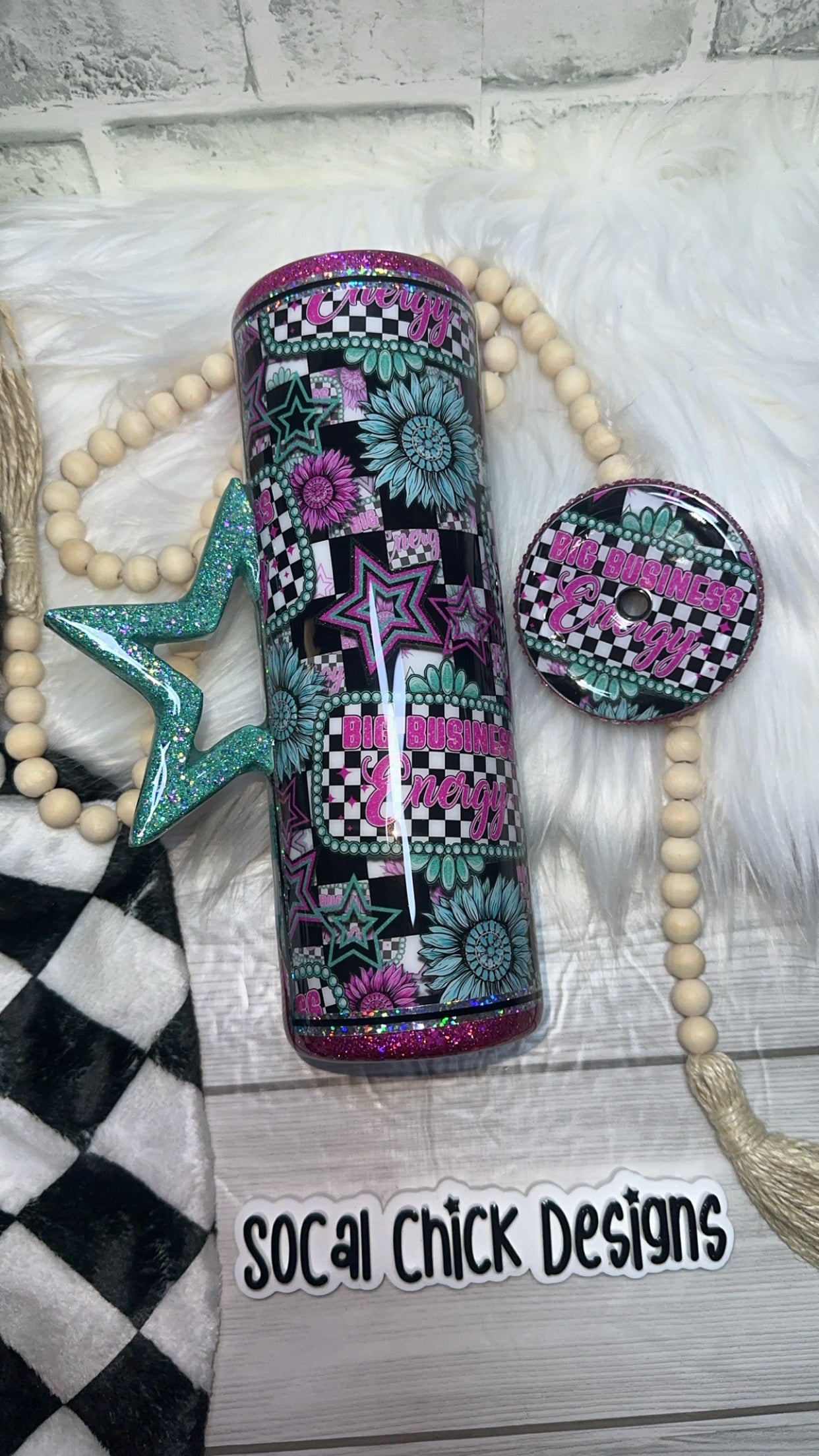 RTS {Big Business Energy w Star Handle & Bling Lid} 30oz Skinny Slurp