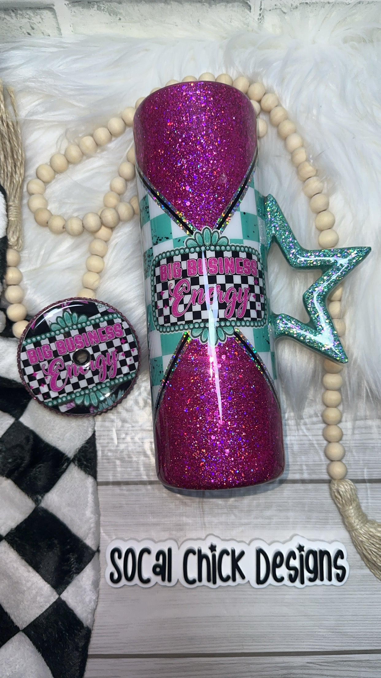 RTS {Big Business Energy w Star Handle & Bling Lid} 30oz Skinny Slurp