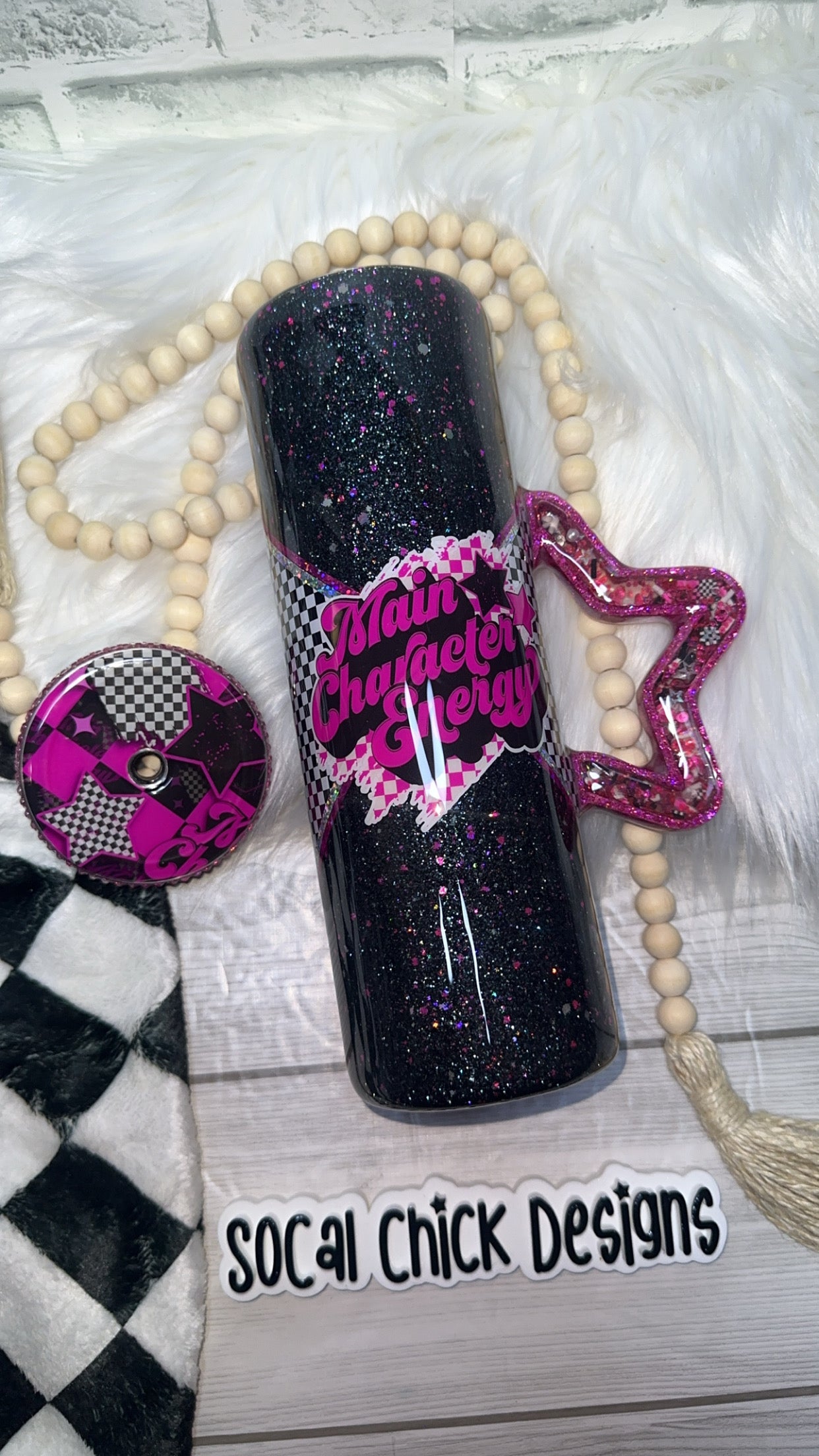 RTS {Main Character Energy w Star Snow Globe Handle & Bling Lid} 30oz Skinny Slurp
