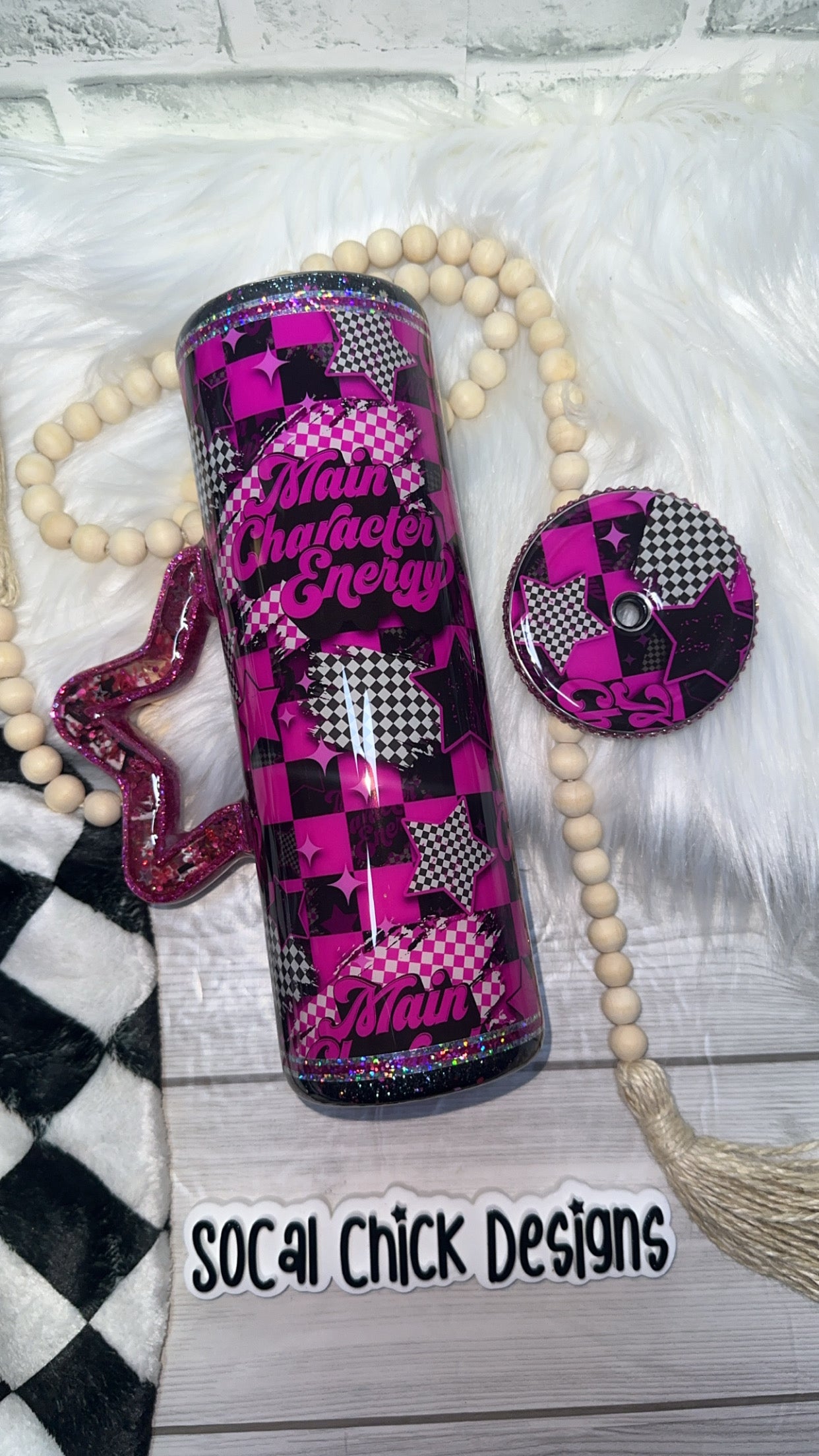 RTS {Main Character Energy w Star Snow Globe Handle & Bling Lid} 30oz Skinny Slurp