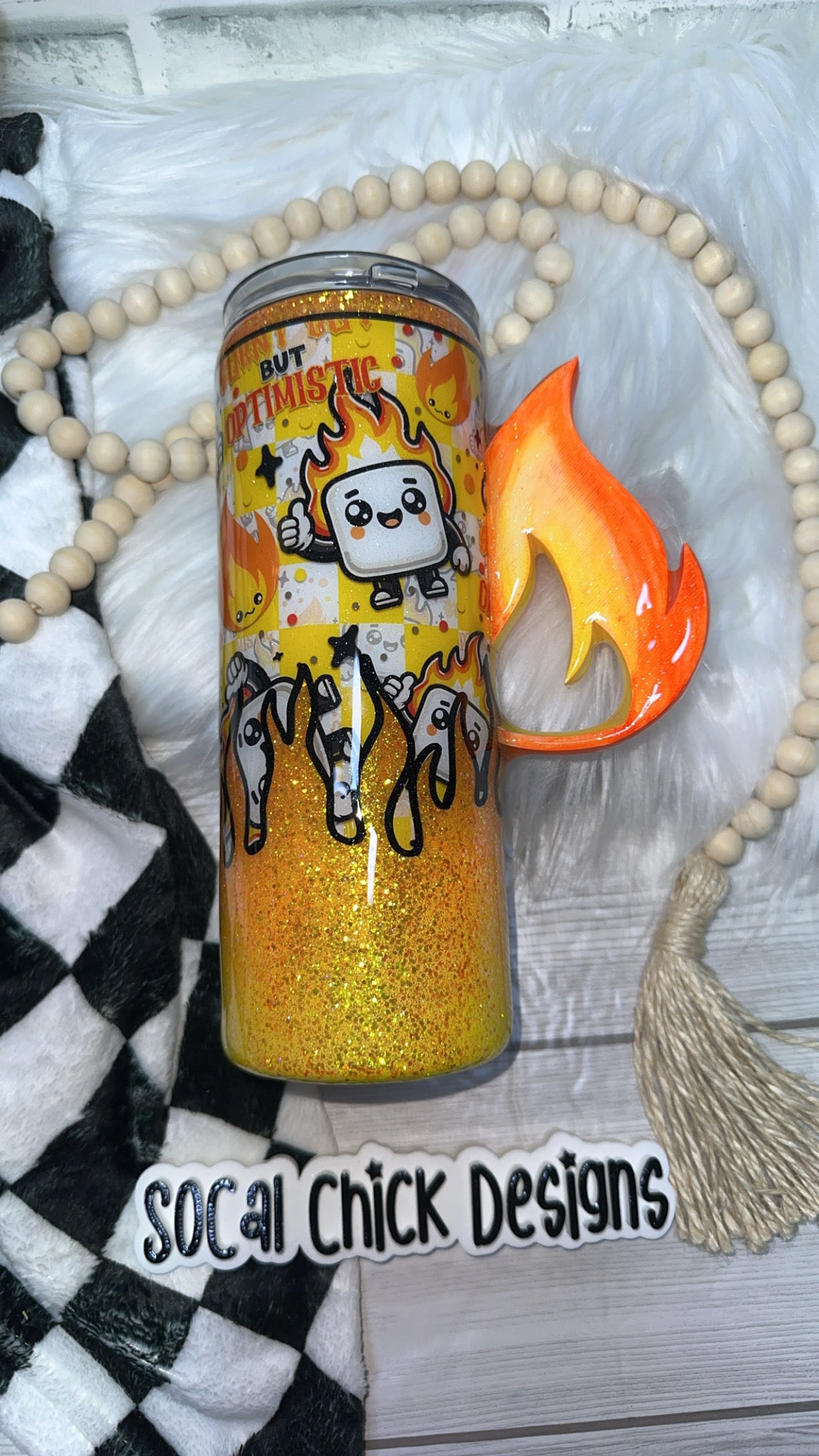 RTS {Burnt Out But Optimistic w Flame Handle} 25oz Skinny