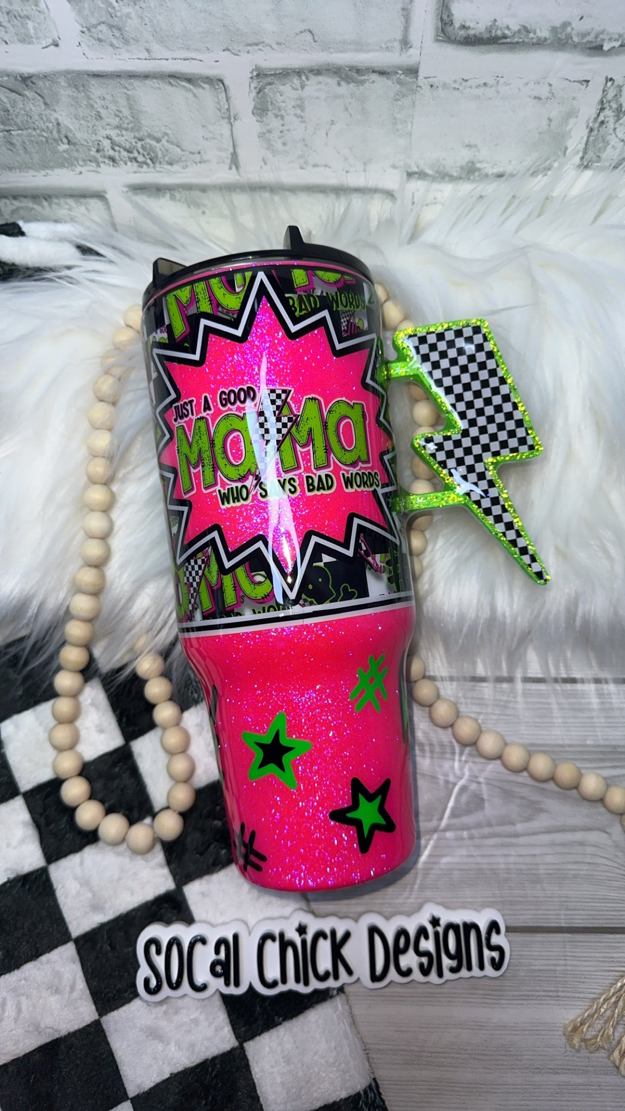 RTS {Just A Good Mama Who Says Bad Words w Lightning Bolt Handle} 40oz Dupe