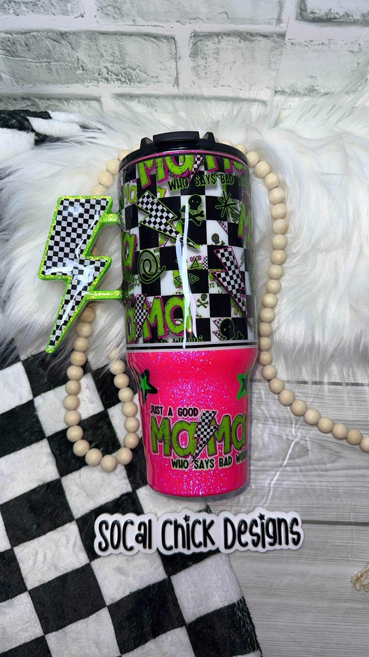RTS {Just A Good Mama Who Says Bad Words w Lightning Bolt Handle} 40oz Dupe