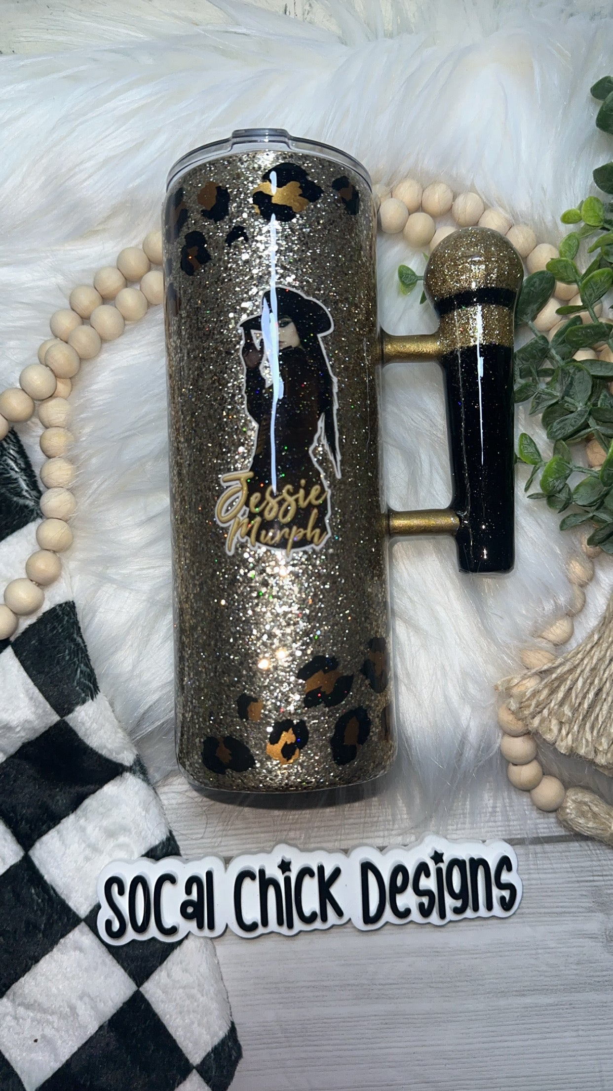RTS {Jess M w Microphone Handle & SnowGlobe Bottom} 24oz Skinny