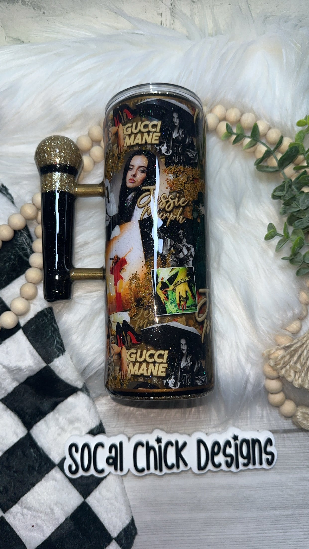 RTS {Jess M w Microphone Handle & SnowGlobe Bottom} 24oz Skinny