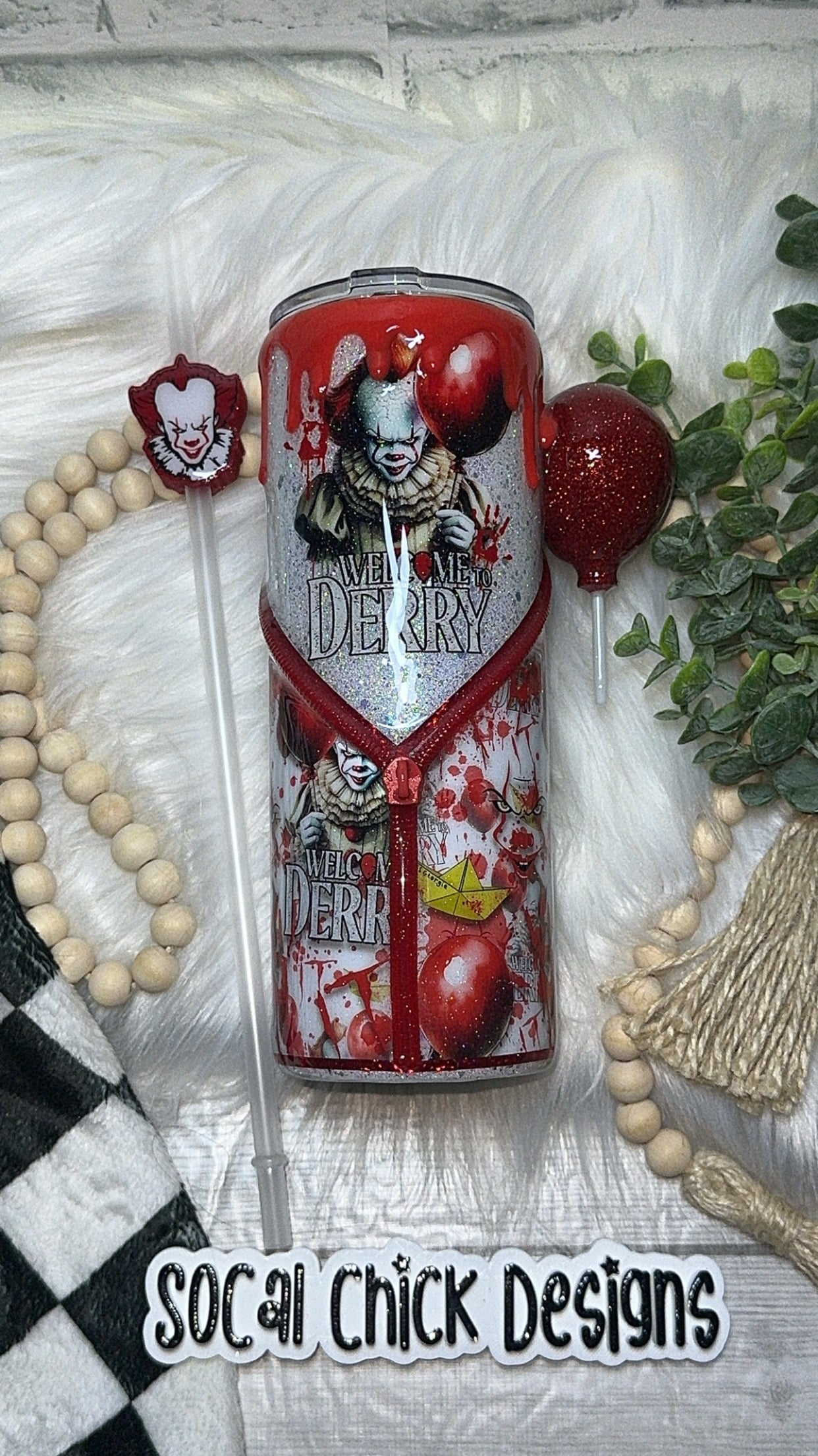 MTO {Welcome To Derry with Snow Globe Bottom & Balloon Handle} Select Your Tumbler Style