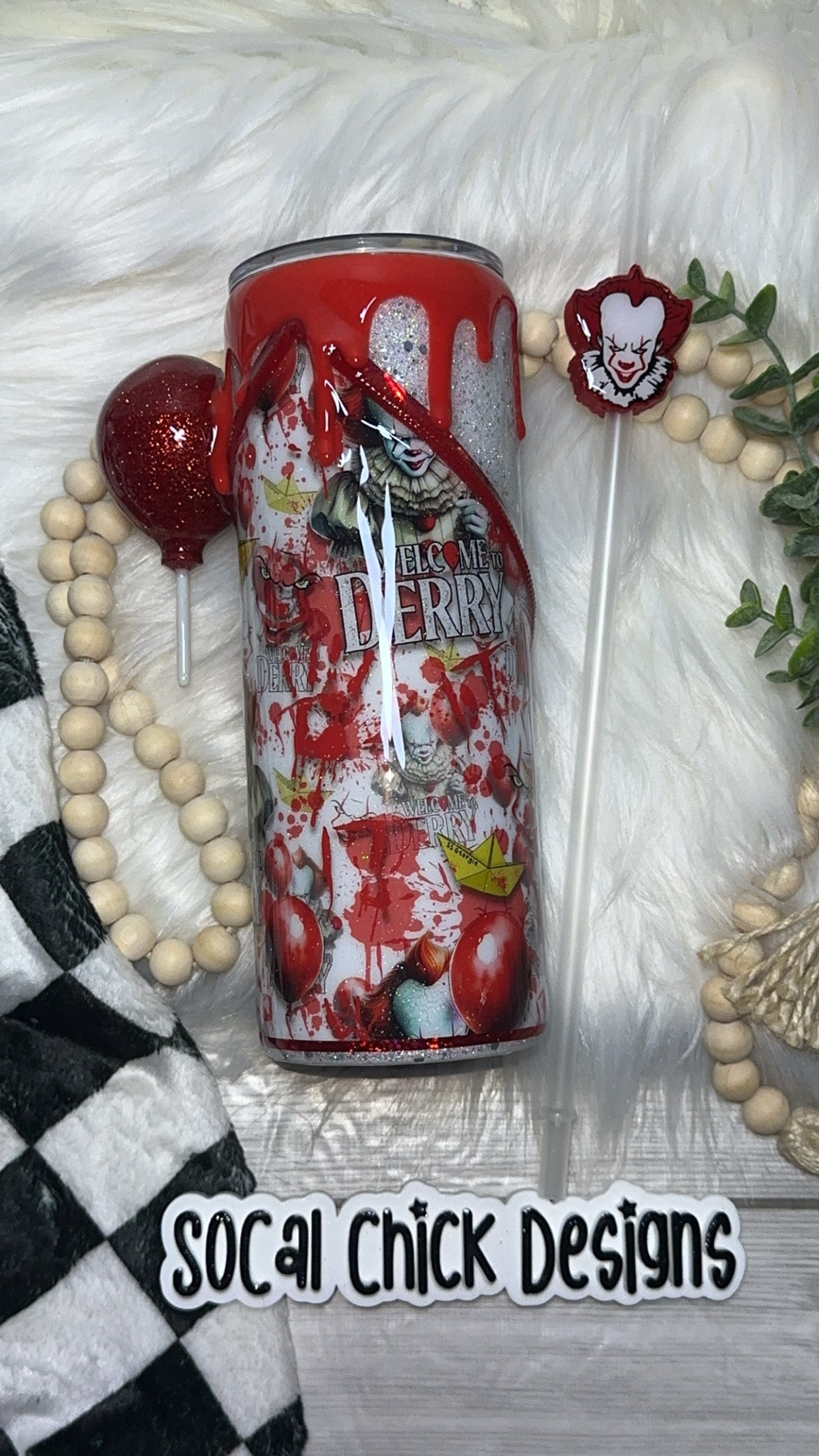MTO {Welcome To Derry with Snow Globe Bottom & Balloon Handle} Select Your Tumbler Style