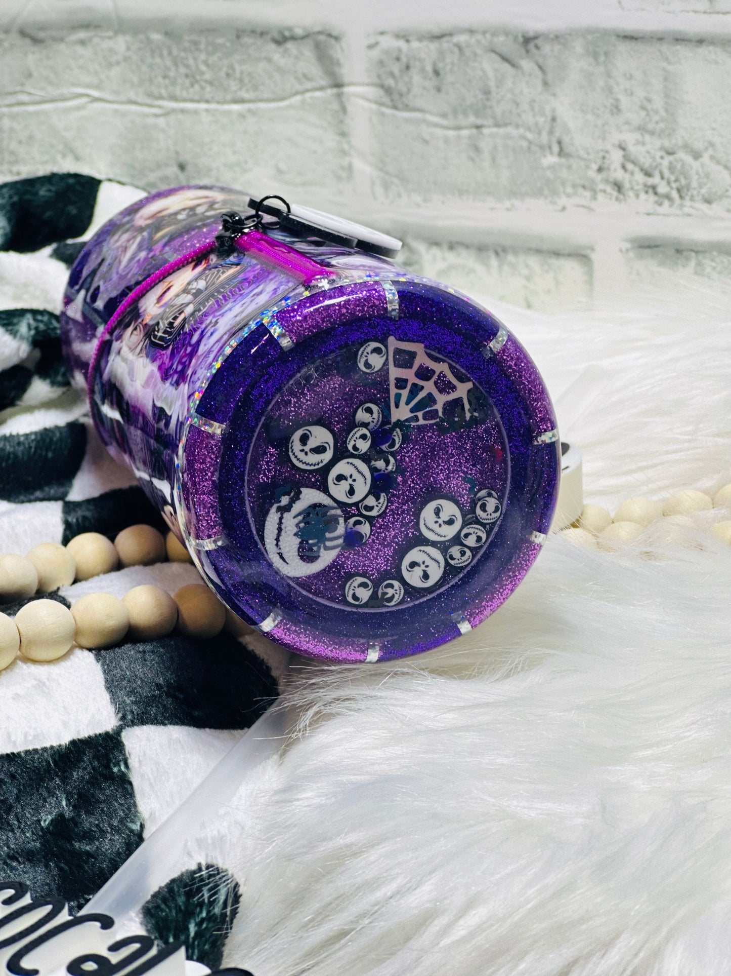 RTS {Just A Girl Who Loves JS w Zipper & Charm & Snow Globe Bottom} 24oz Skinny