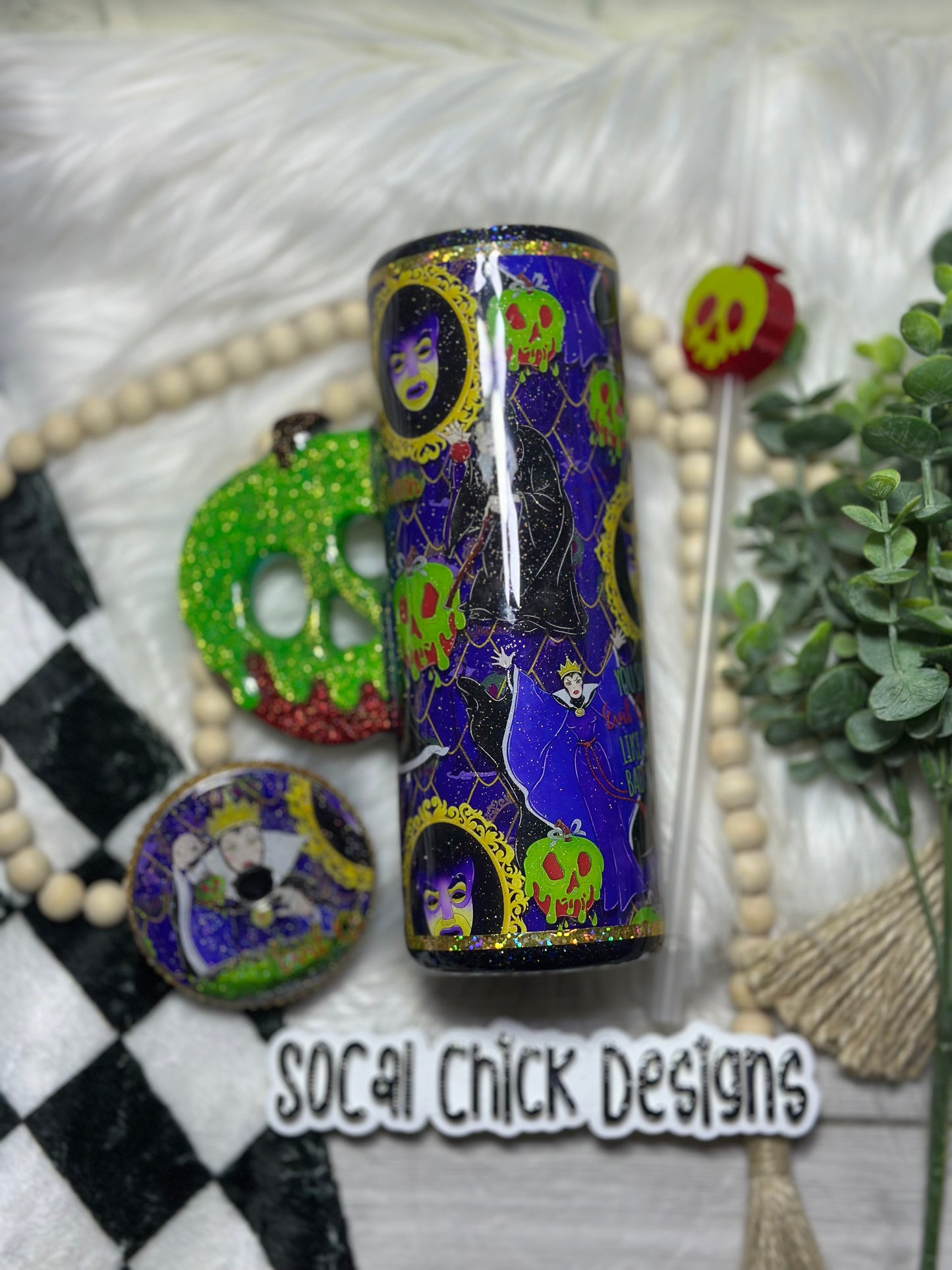 RTS {Mirror Mirror w Apple Handle & Rhinestone Lid} 20oz Skinny Slurp
