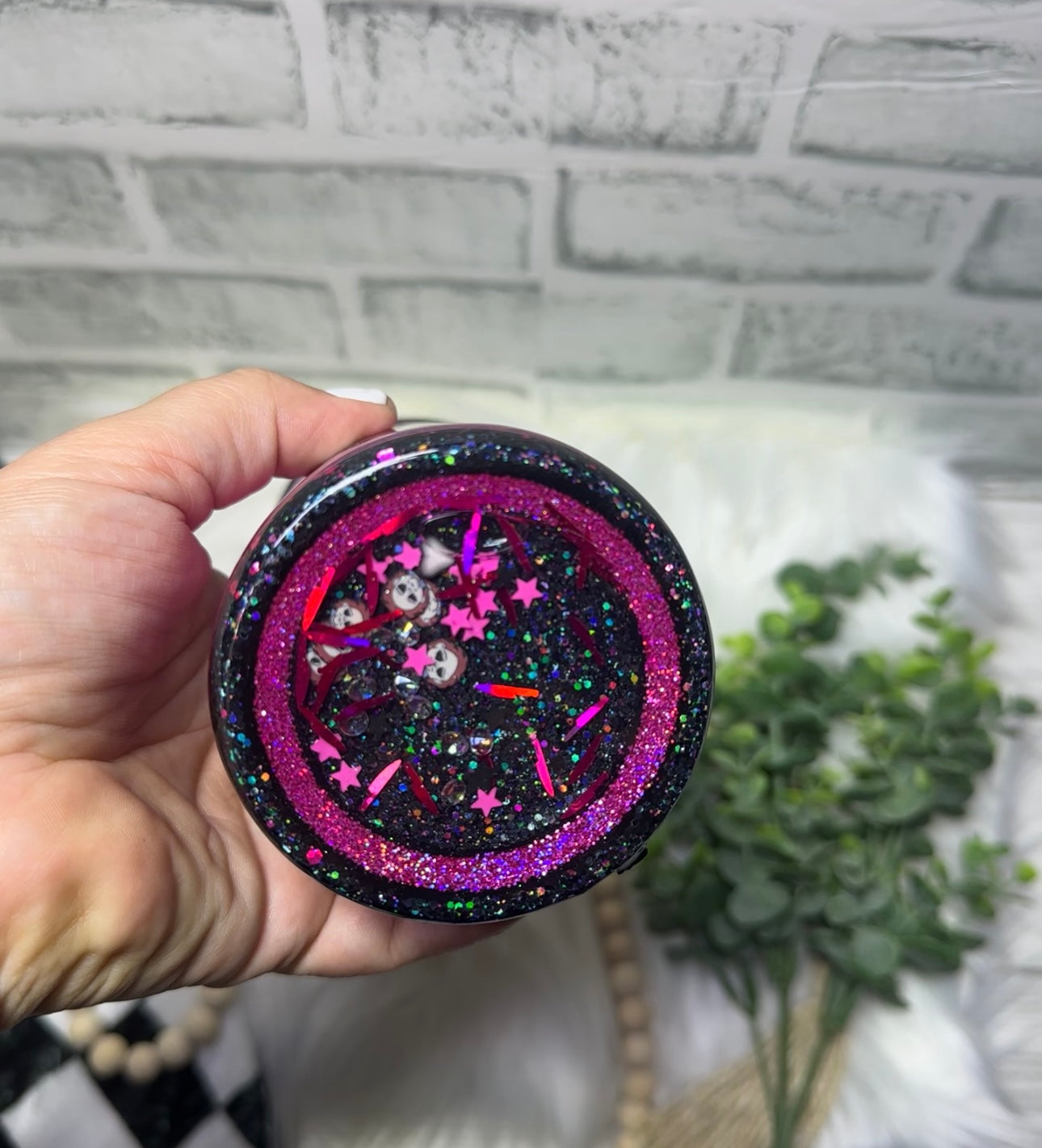 RTS {Cute But Psycho w Zipper & Charm & Snow Globe Bottom} 24oz Skinny