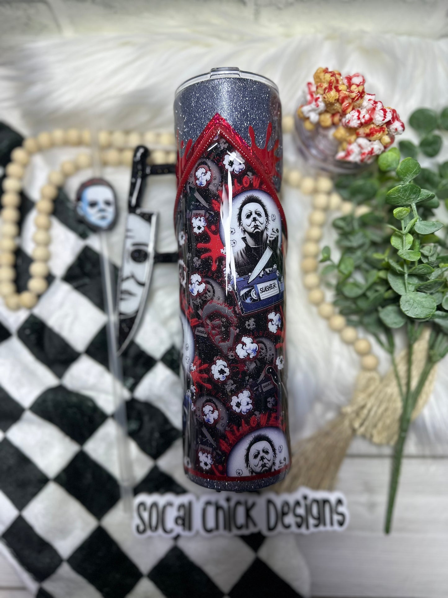 MTO {Halloween Slasher with Snow Globe Bottom & Knife Handle} Select Your Tumbler Style