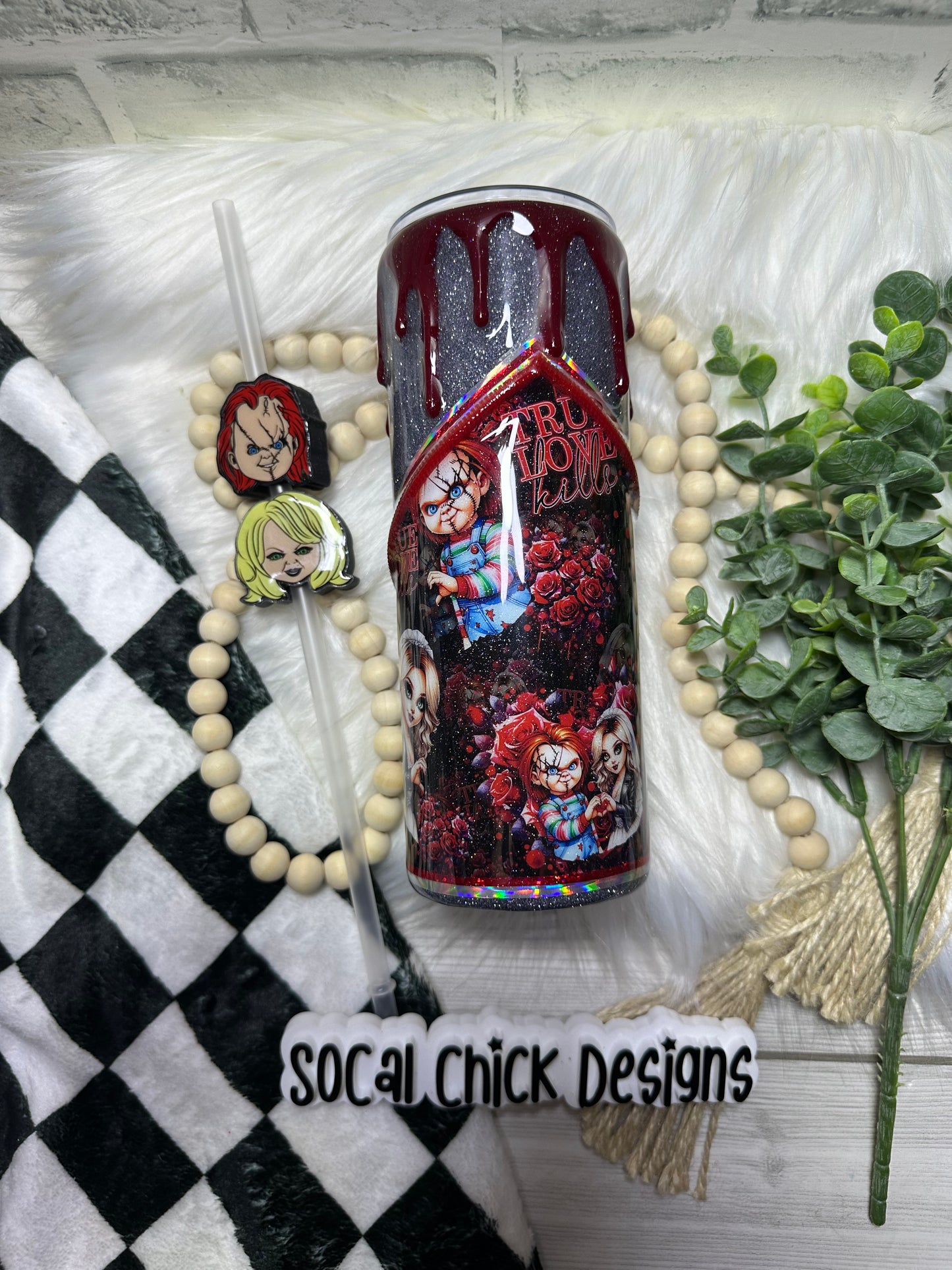 RTS {True Love Kills,w Zipper, Charm and Snow Globe Bottom} 24oz Skinny