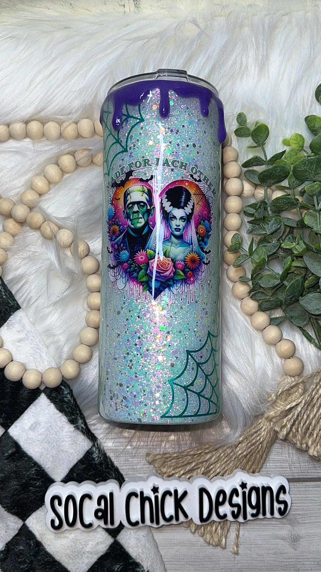 RTS {Made For Each Other with Snow Globe Bottom} 24oz Skinny