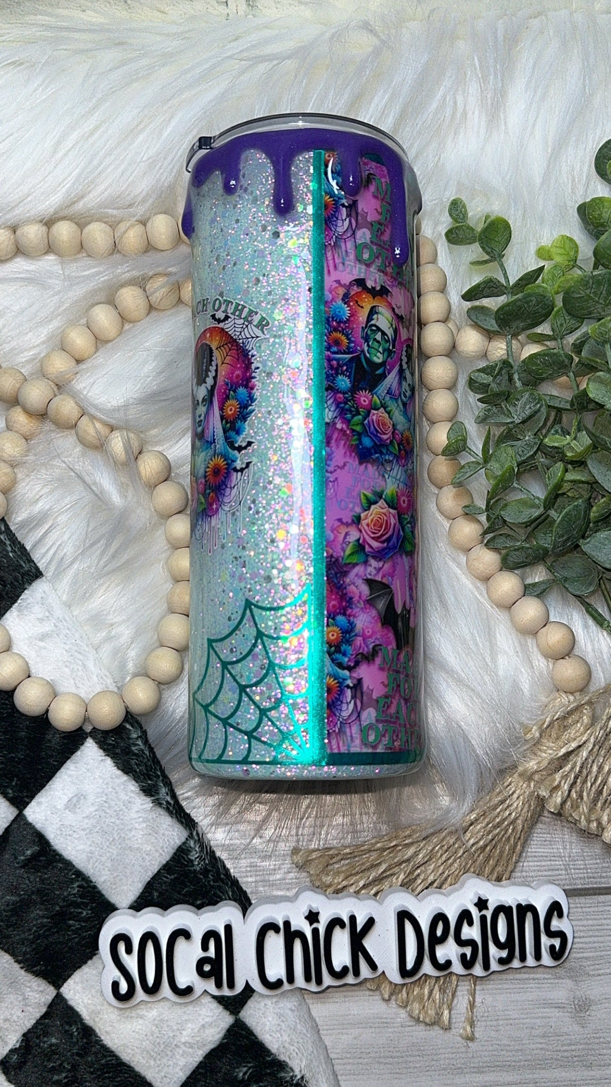 RTS {Made For Each Other with Snow Globe Bottom} 24oz Skinny