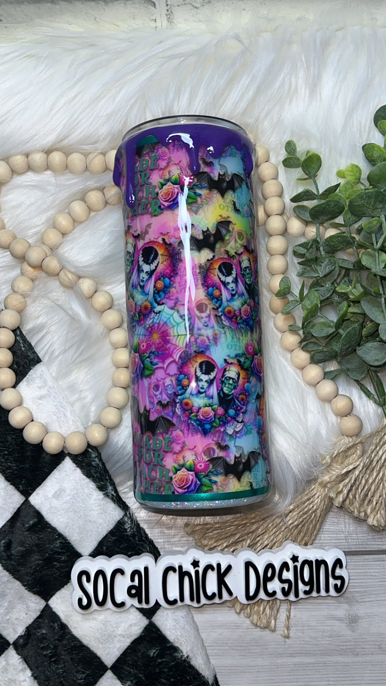 RTS {Made For Each Other with Snow Globe Bottom} 24oz Skinny
