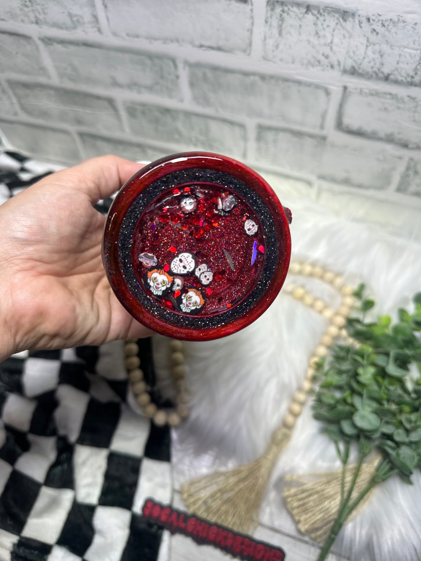 MTO {Stacked Horror Men with Zipper, Charm & Snow Globe Bottom} Select Your Tumbler Style