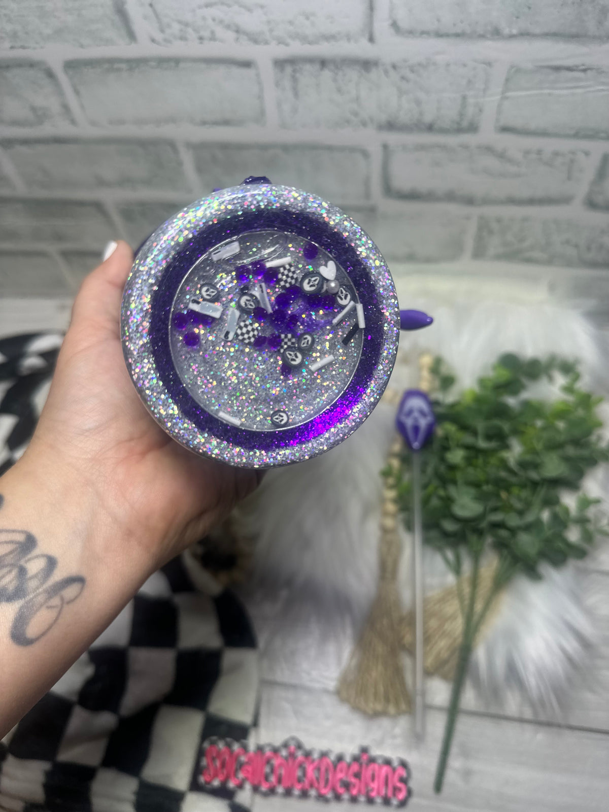 MTO {Call Me Anytime (Purple), Zipper & Charm, Knife Handle & SnowGlobe Bottom} Select Your Tumbler Style