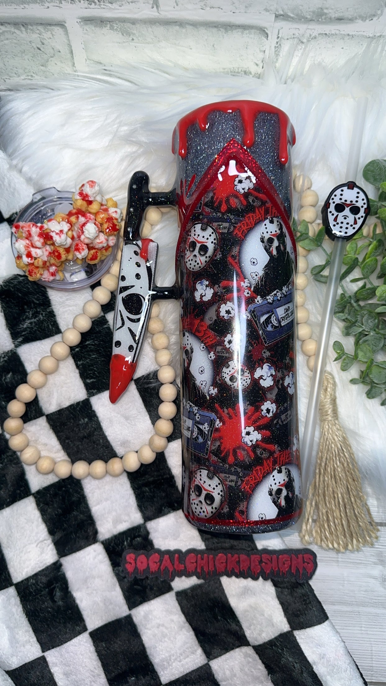 MTO {Friday The 13th Jason with Snow Globe Bottom & Knife Handle} Select Your Tumbler Style