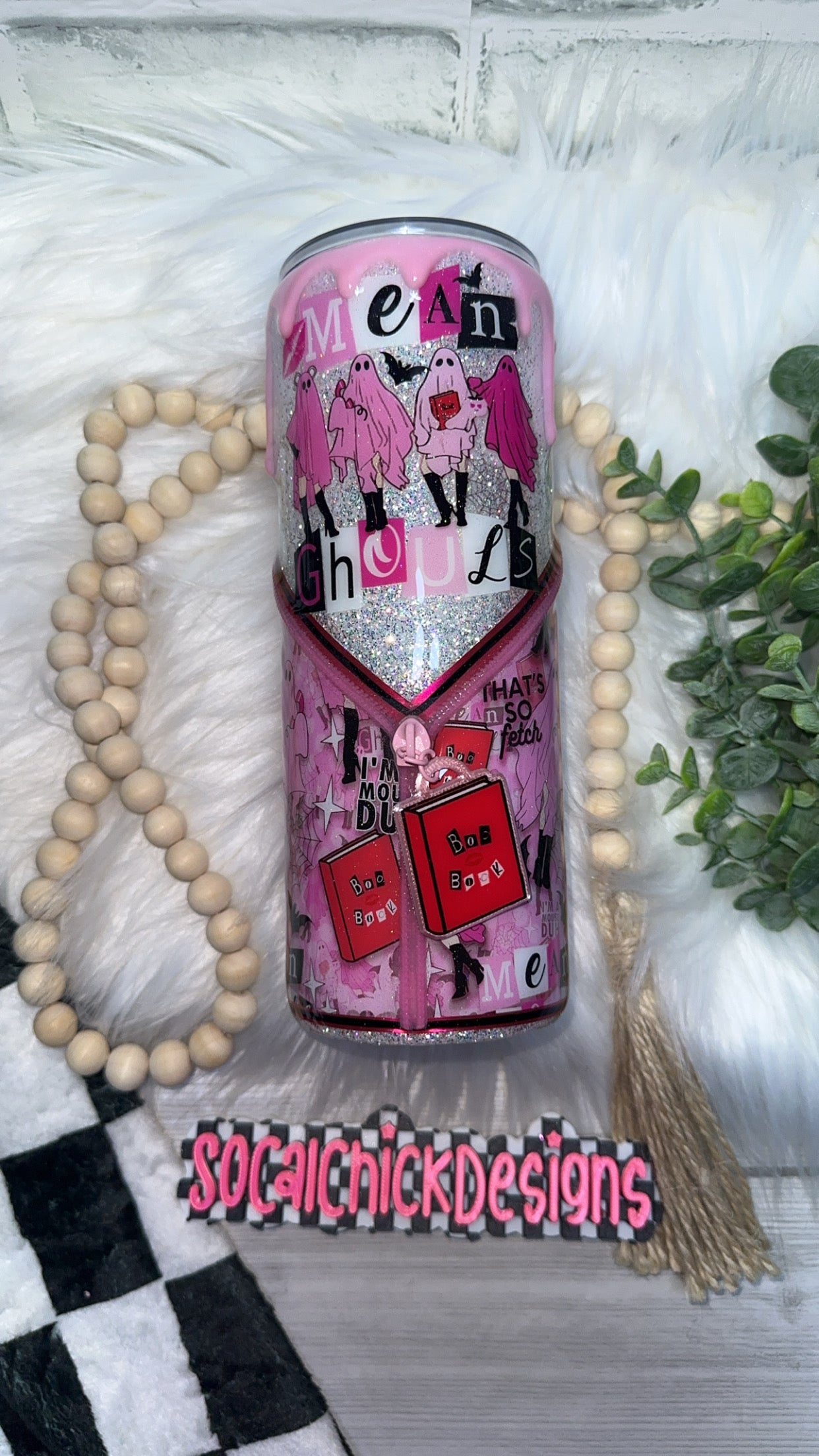 RTS {Mean Ghouls with Zipper, Charm, Snow Globe Bottom and Drip} 24oz Skinny