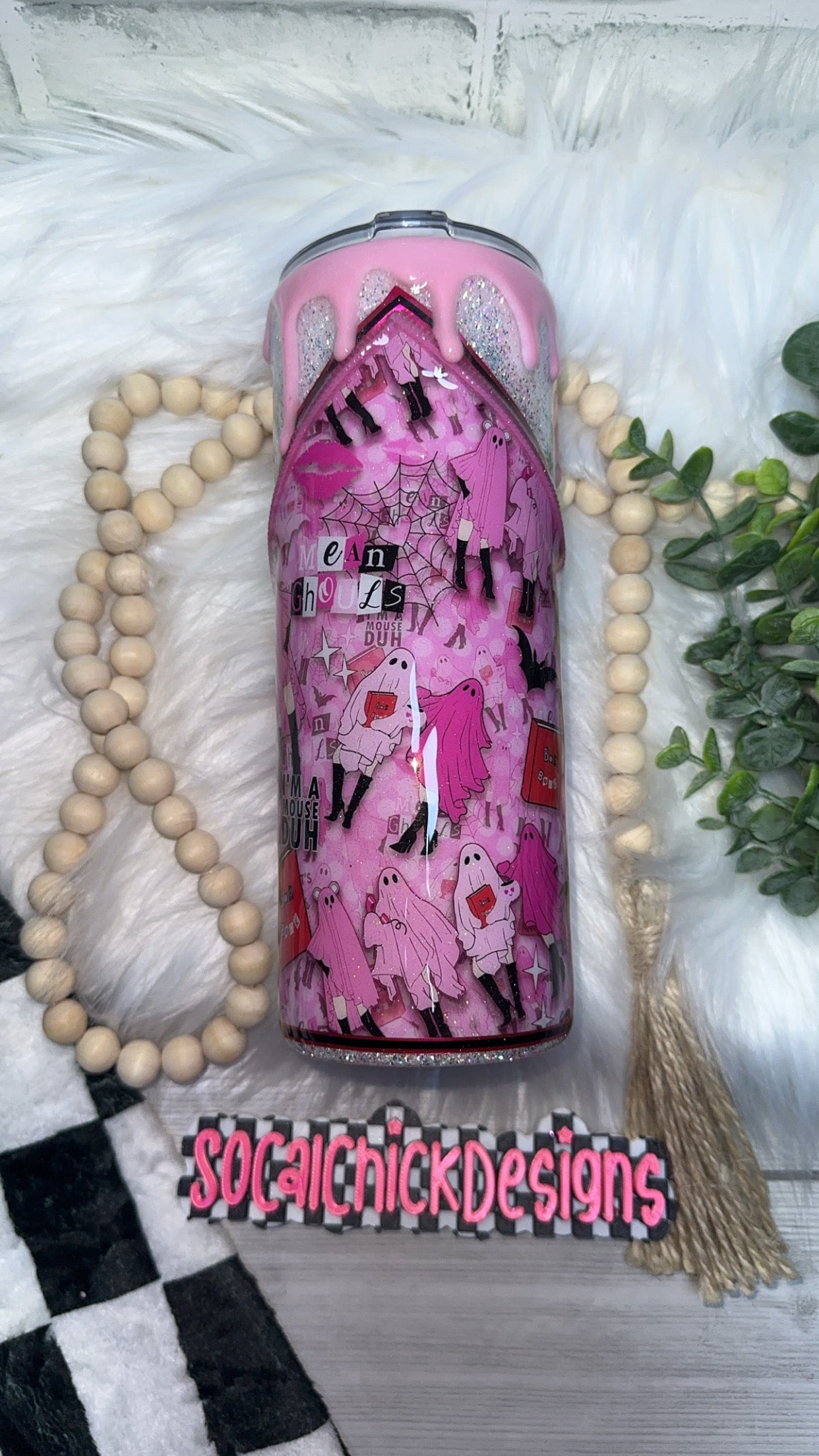 RTS {Mean Ghouls with Zipper, Charm, Snow Globe Bottom and Drip} 24oz Skinny