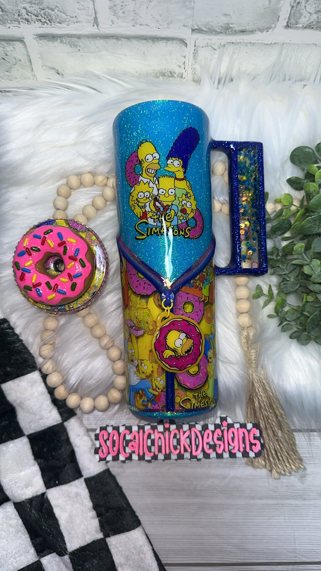 RTS {D'OH! Donuts Zipper, Charm, Snow Globe Handle & Bling Lid & Donut Topper} 30oz SkinnyTaper