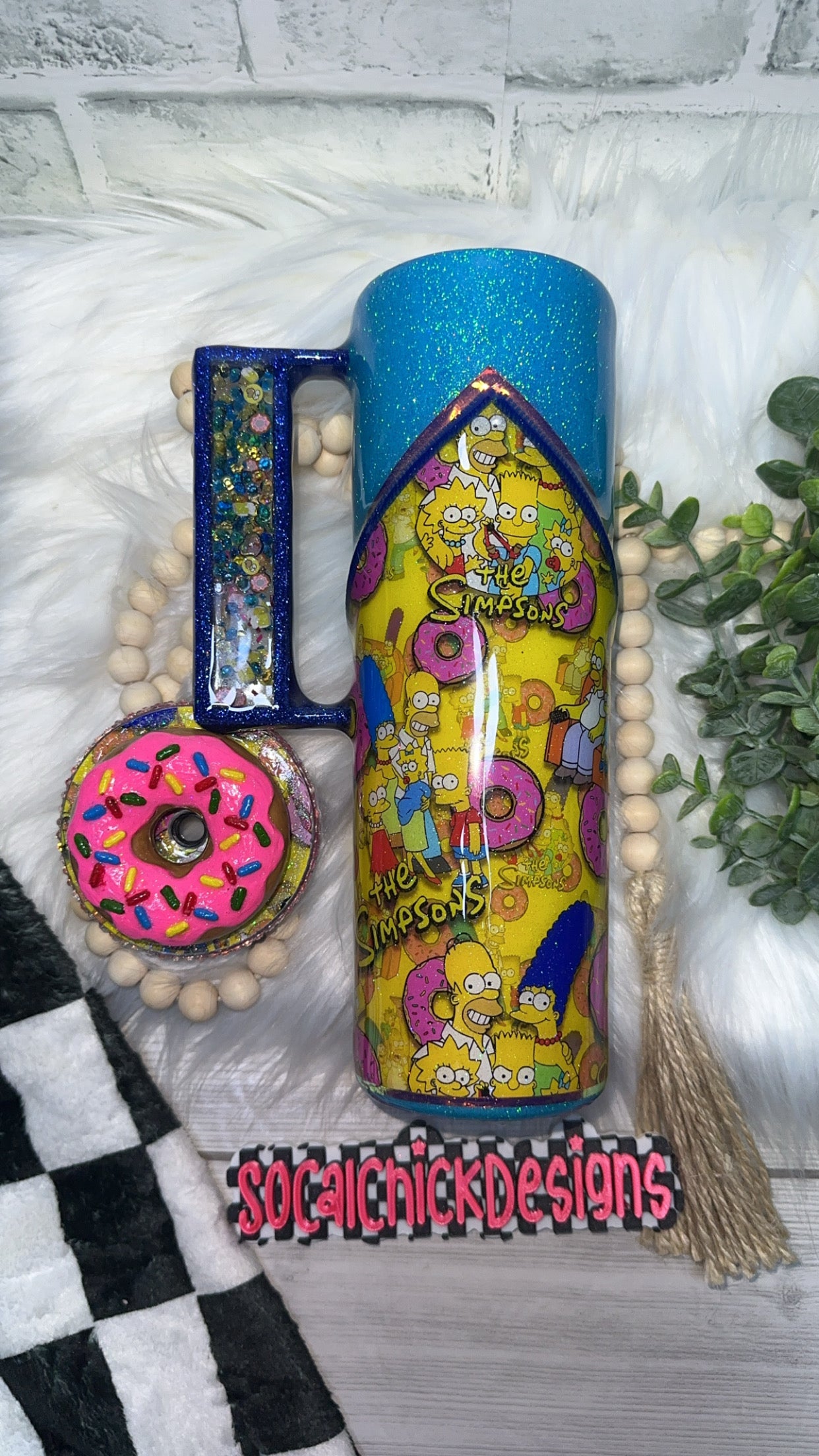 RTS {D'OH! Donuts Zipper, Charm, Snow Globe Handle & Bling Lid & Donut Topper} 30oz SkinnyTaper