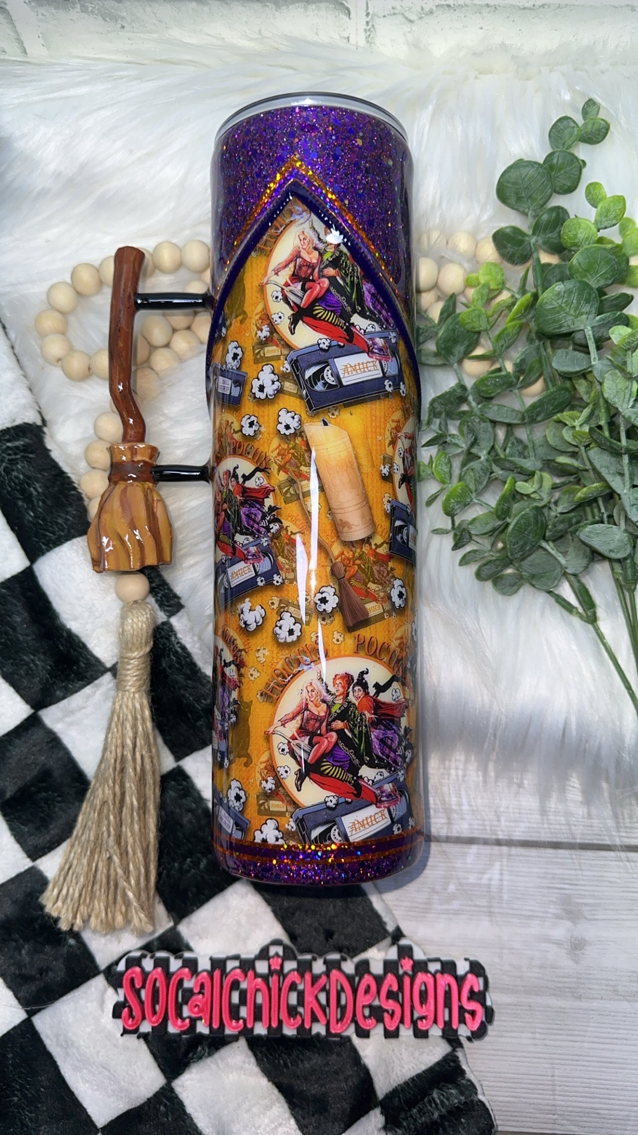 RTS {Amuck w Zipper, Charm, Snow Globe Bottom & Broom Element } 32oz Skinny