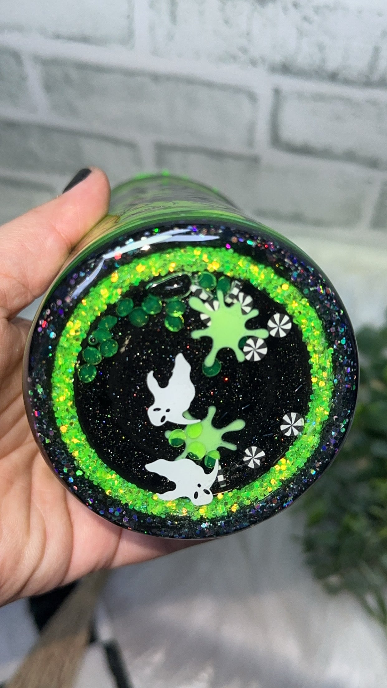 RTS {Glow- Slime Ghost with Zipper, Charm, Snow Globe Bottom and Drip} 24oz Skinny