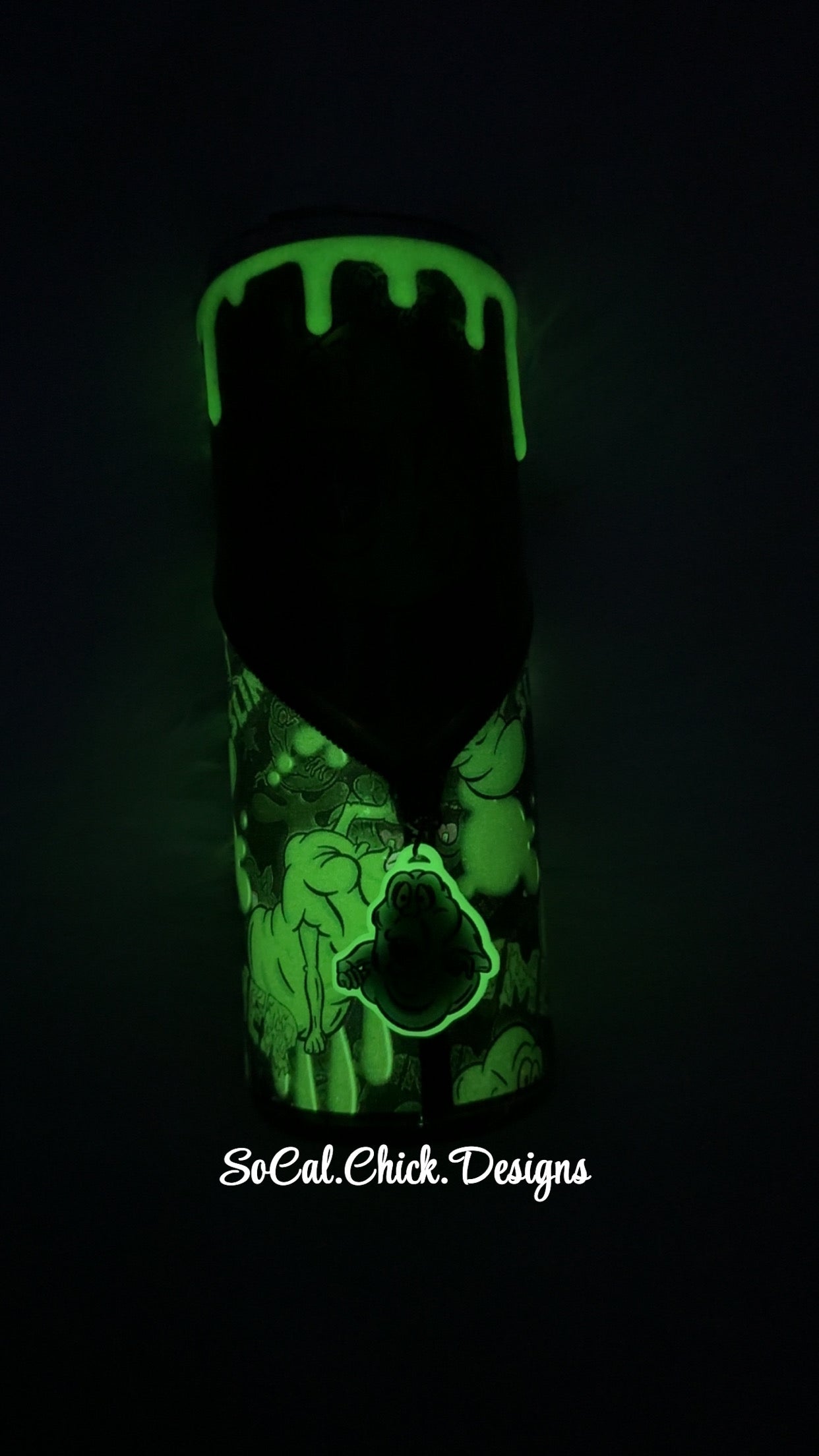 RTS {Glow- Slime Ghost with Zipper, Charm, Snow Globe Bottom and Drip} 24oz Skinny