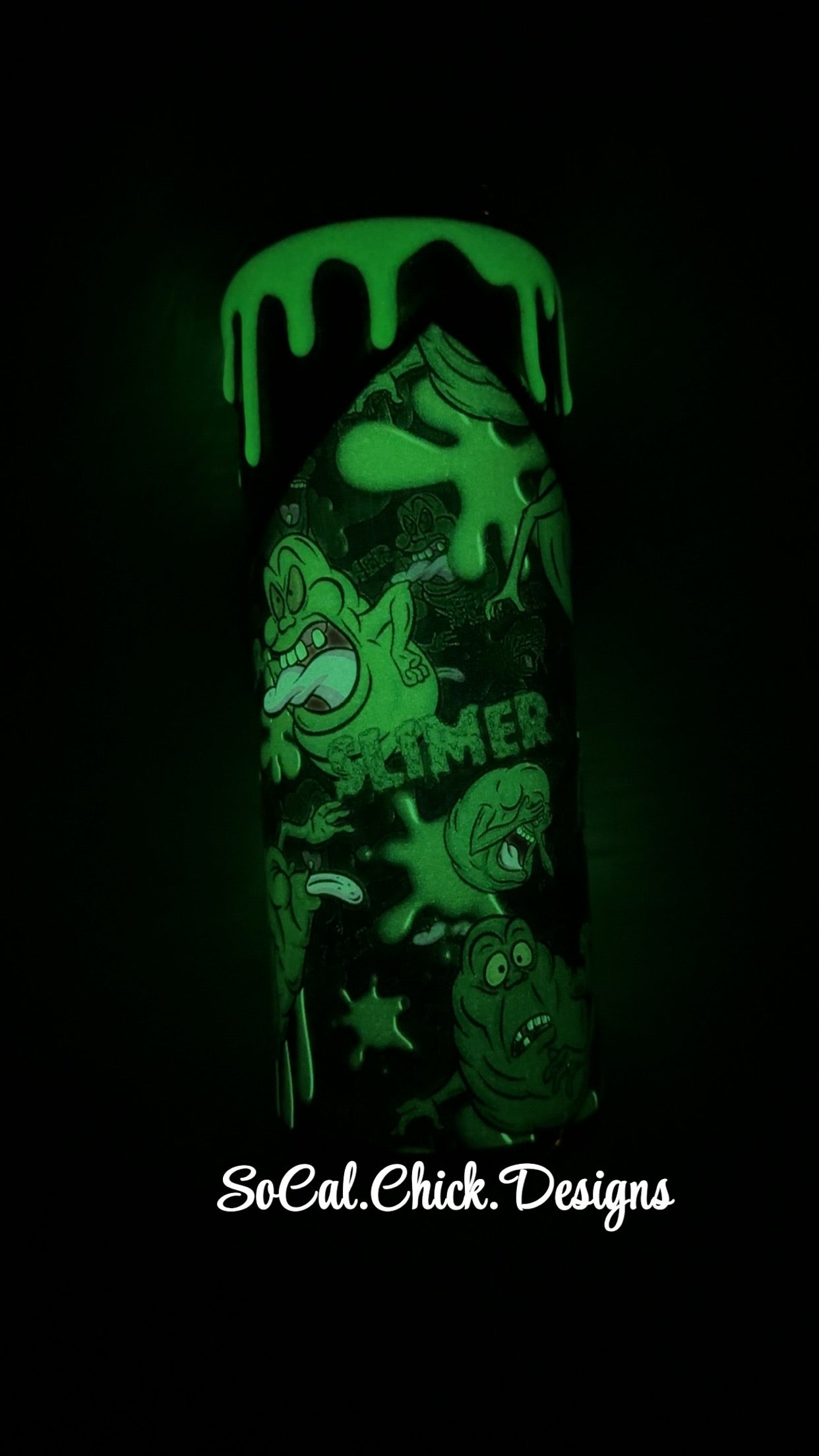 RTS {Glow- Slime Ghost with Zipper, Charm, Snow Globe Bottom and Drip} 24oz Skinny