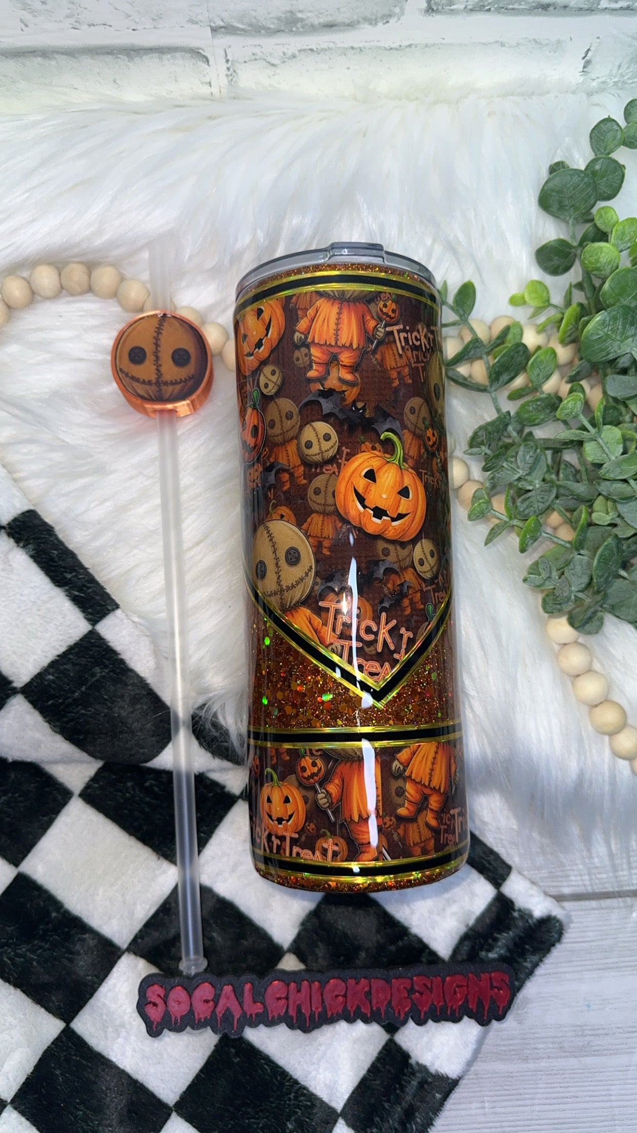 RTS {Pumpkin Sam with Snow Globe Bottom} 24oz Skinny