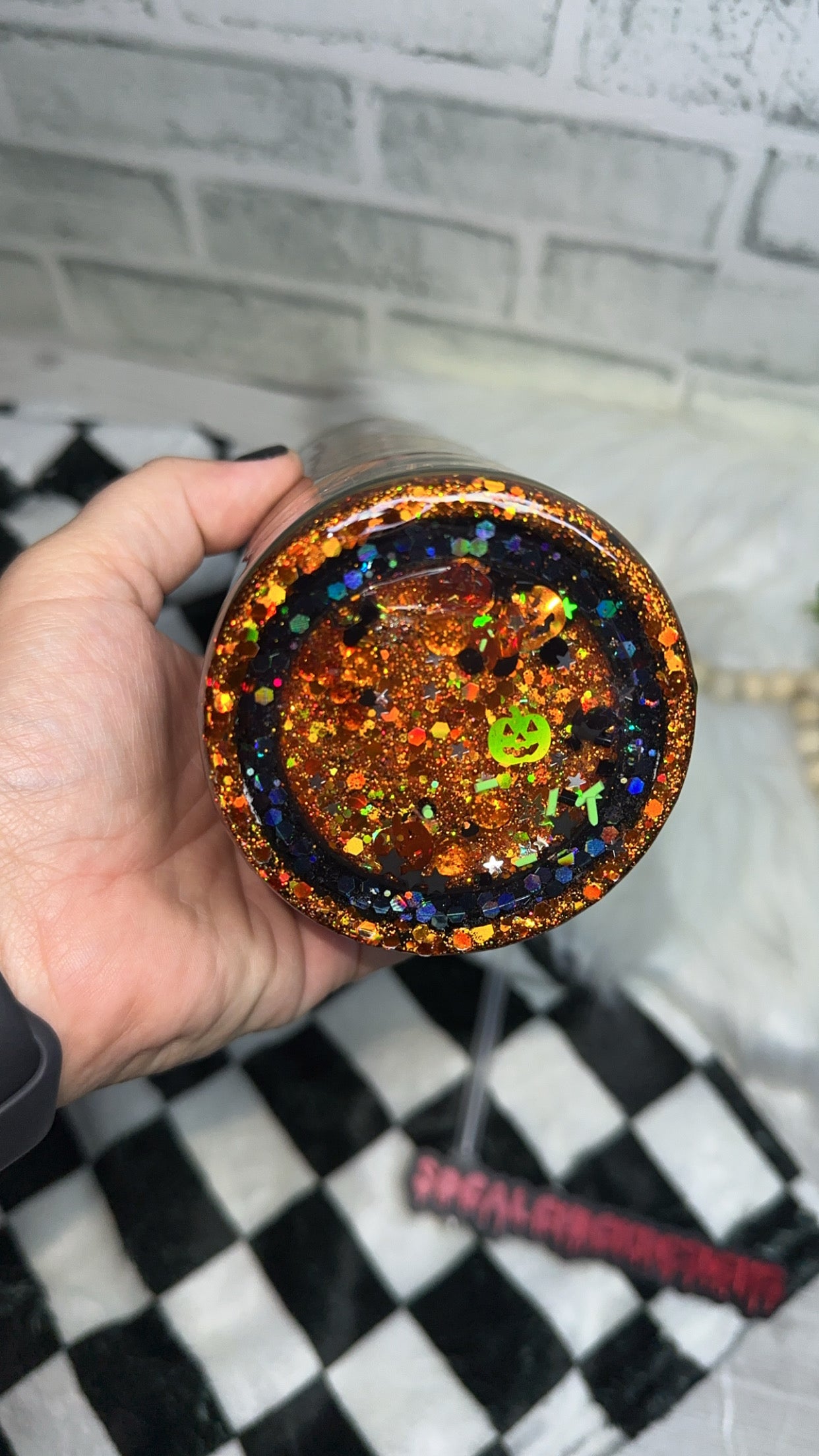 RTS {Pumpkin Sam with Snow Globe Bottom} 24oz Skinny