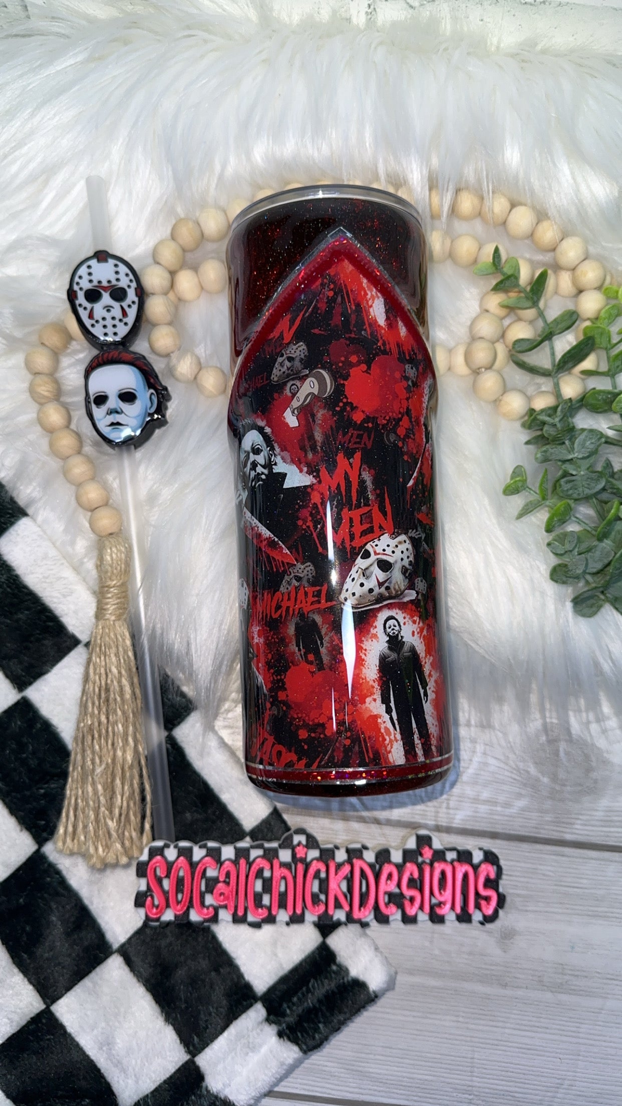RTS {My Men -Jason & Michael Zipper Tumbler, Charm & Snow Globe Bottom} 24oz Skinny