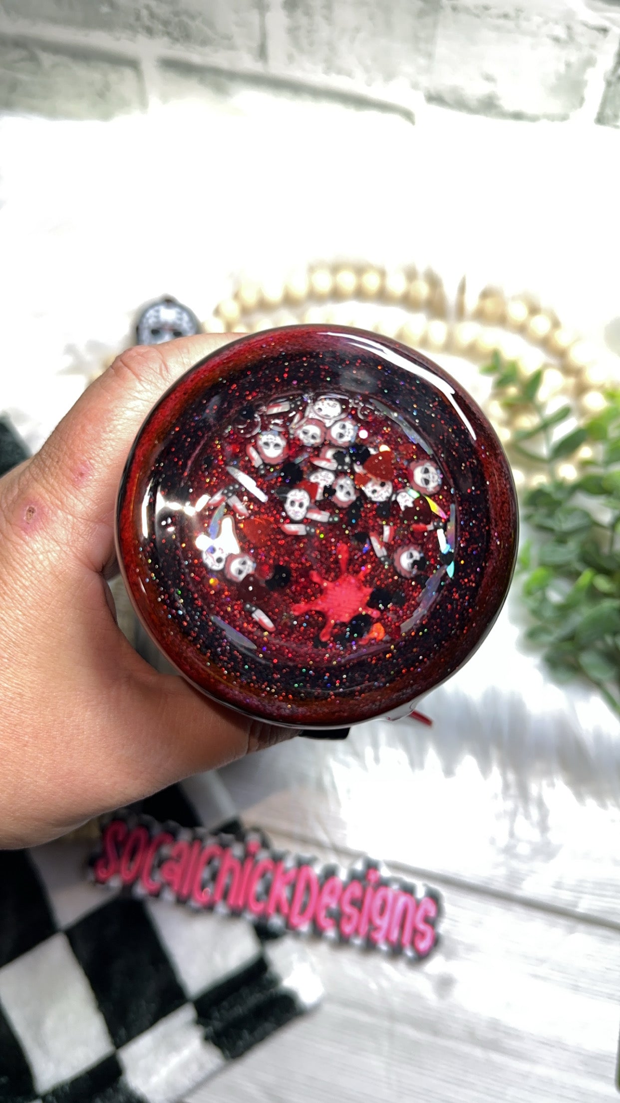 RTS {My Men -Jason & Michael Zipper Tumbler, Charm & Snow Globe Bottom} 24oz Skinny