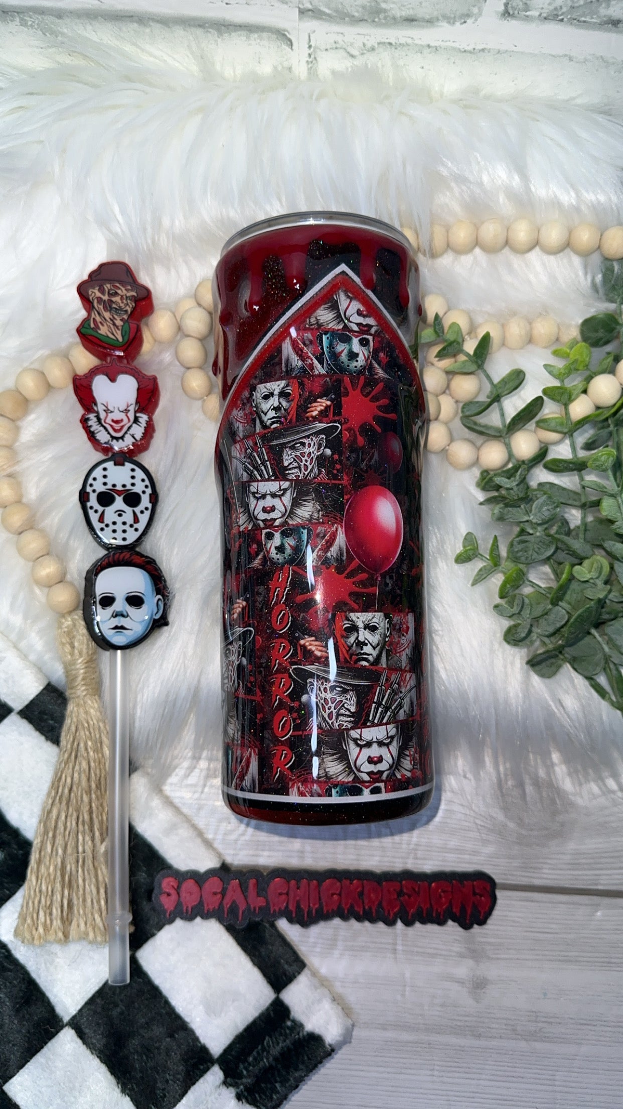 MTO {Stacked Horror Men with Zipper, Charm & Snow Globe Bottom} Select Your Tumbler Style
