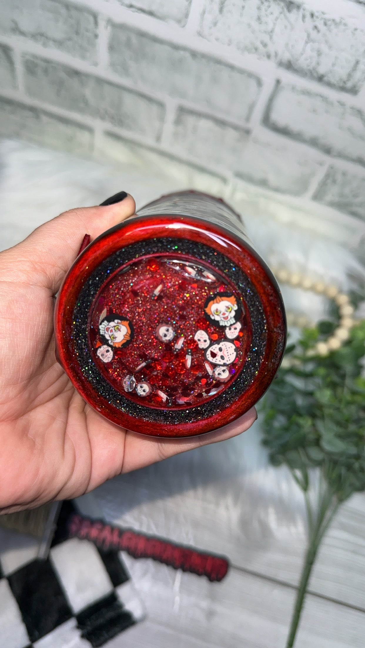 RTS {Stacked Horror Men Zipper Tumbler with Charm, Drip & Snow Globe Bottom} 24oz Skinny