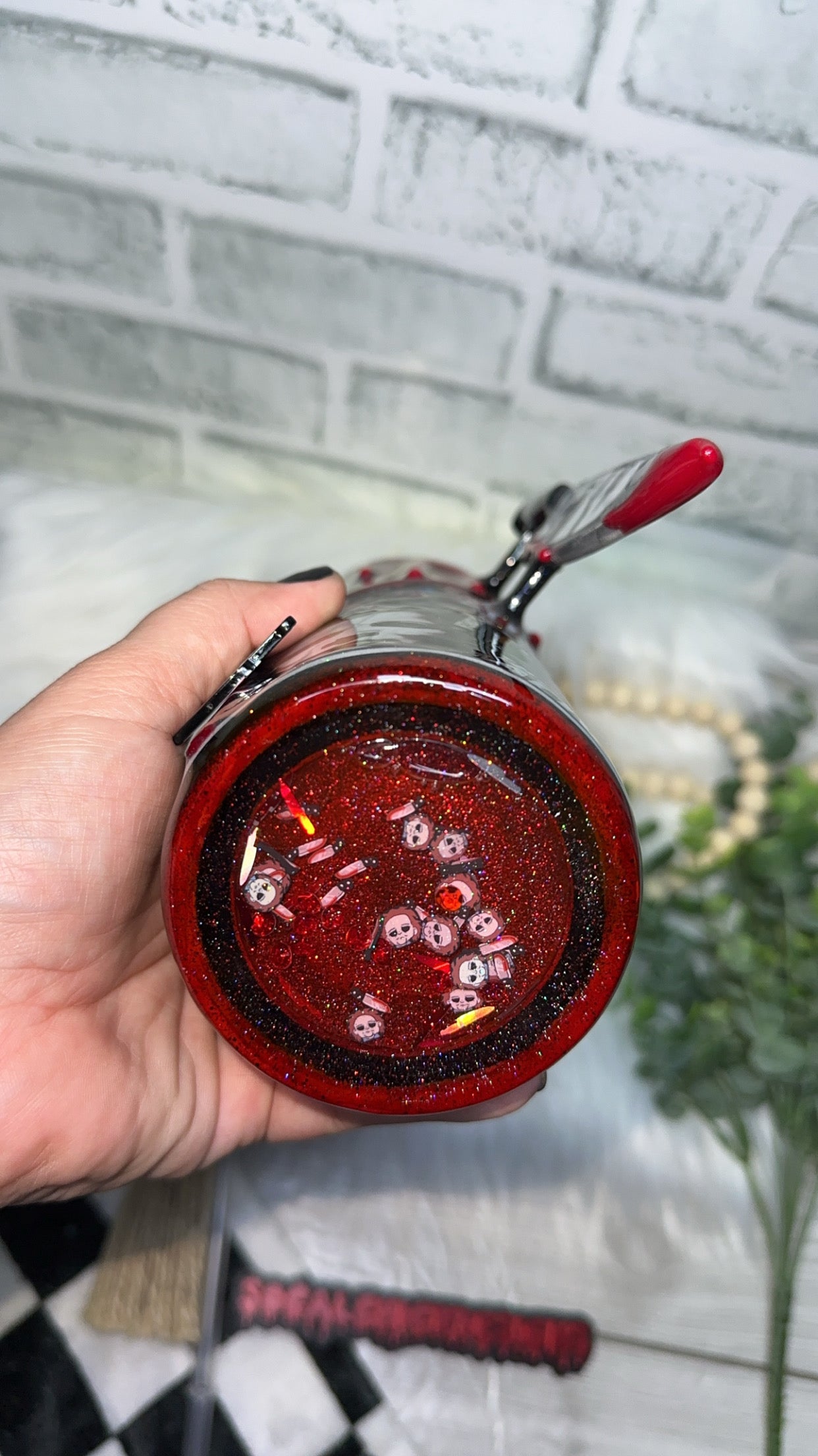 RTS {Michael Movies Zipper Tumbler with Charm, Knife Handle, Drip & Snow Globe Bottom} 24oz Skinny