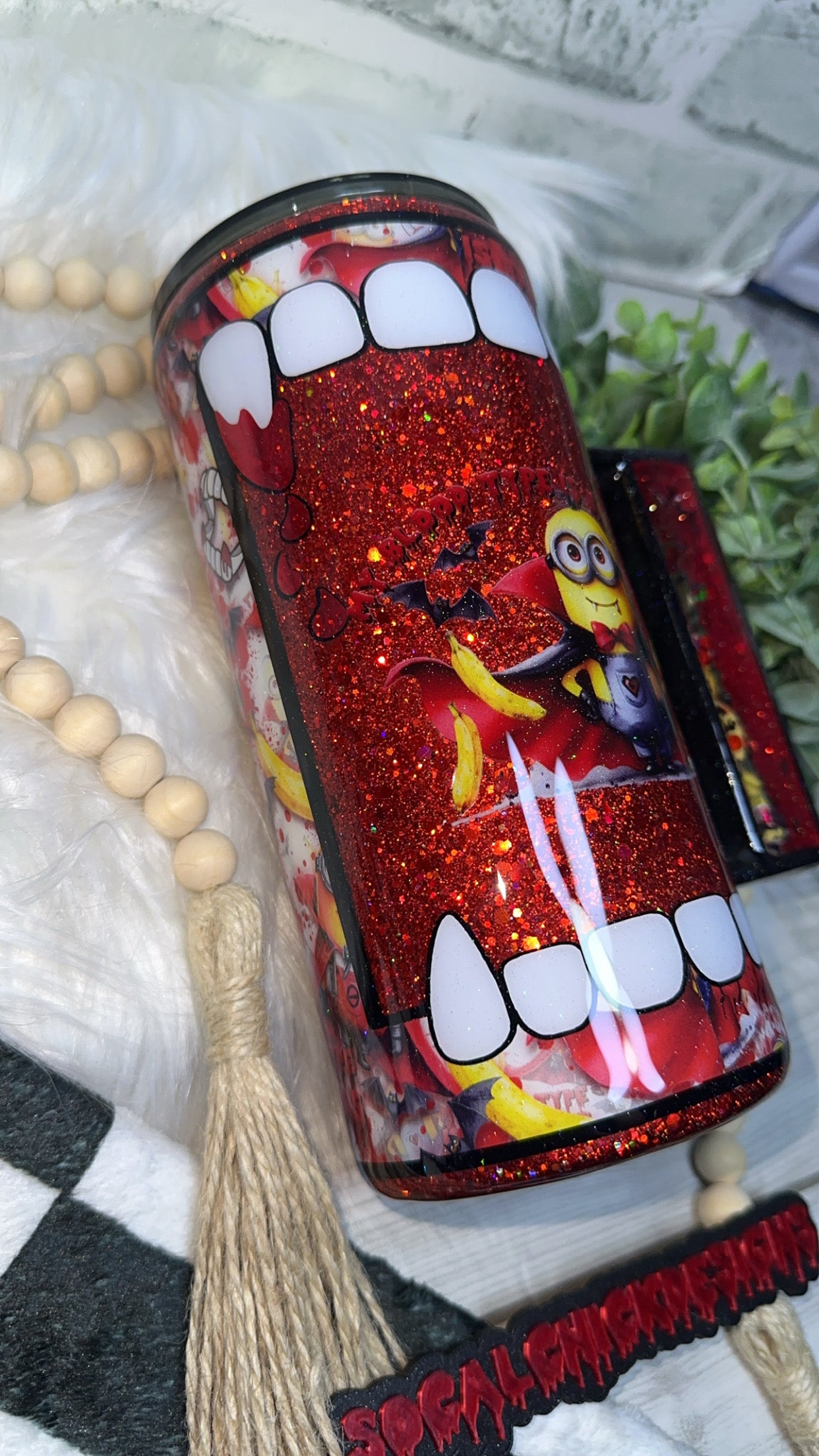 RTS {My Blood Type Is Bananas with Snow Globe Handle} 22oz Fatty