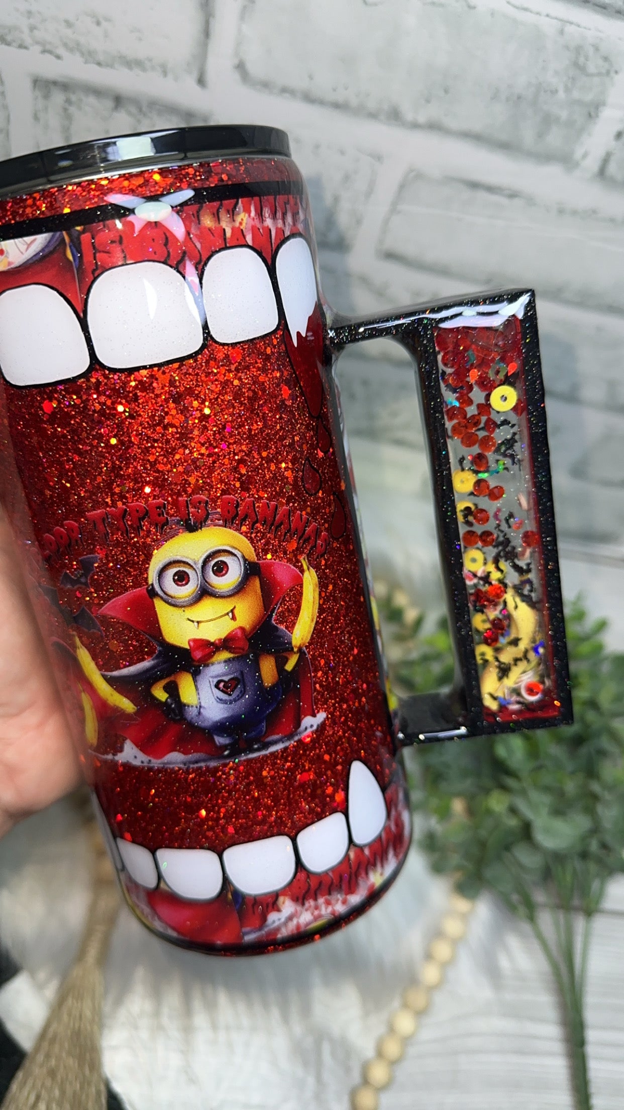 RTS {My Blood Type Is Bananas with Snow Globe Handle} 22oz Fatty