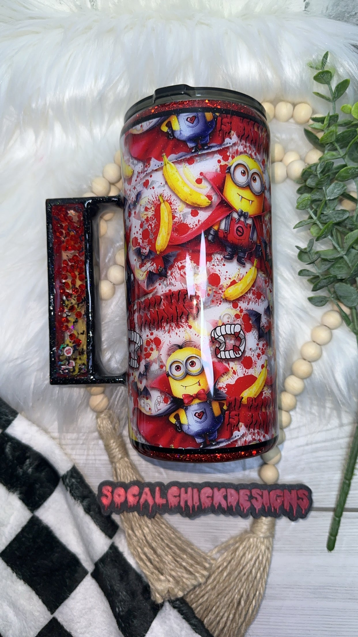 RTS {My Blood Type Is Bananas with Snow Globe Handle} 22oz Fatty