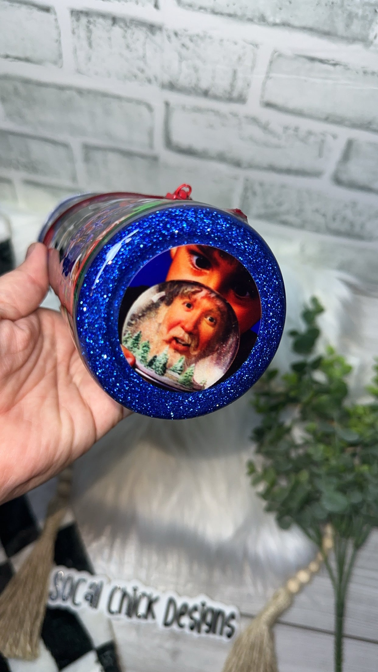 RTS {The Santa Clause Zipper Tumbler w Charm & Glitter Drip} 20oz Skinny