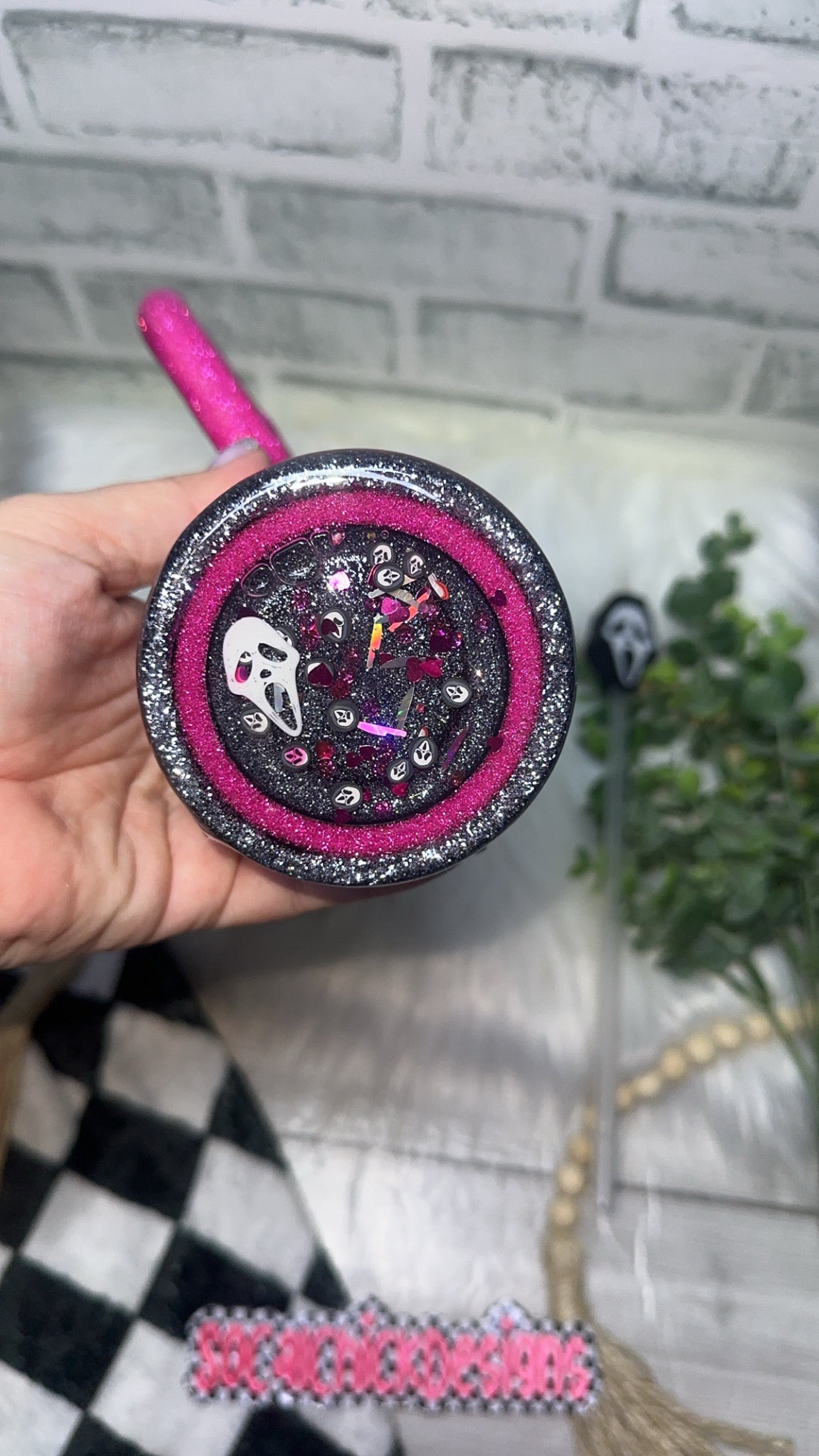 RTS {GF You Make My Heart Scream Zipper Tumbler with Charm, Heart Handle, Drip & Snow Globe Bottom} 24oz Skinny