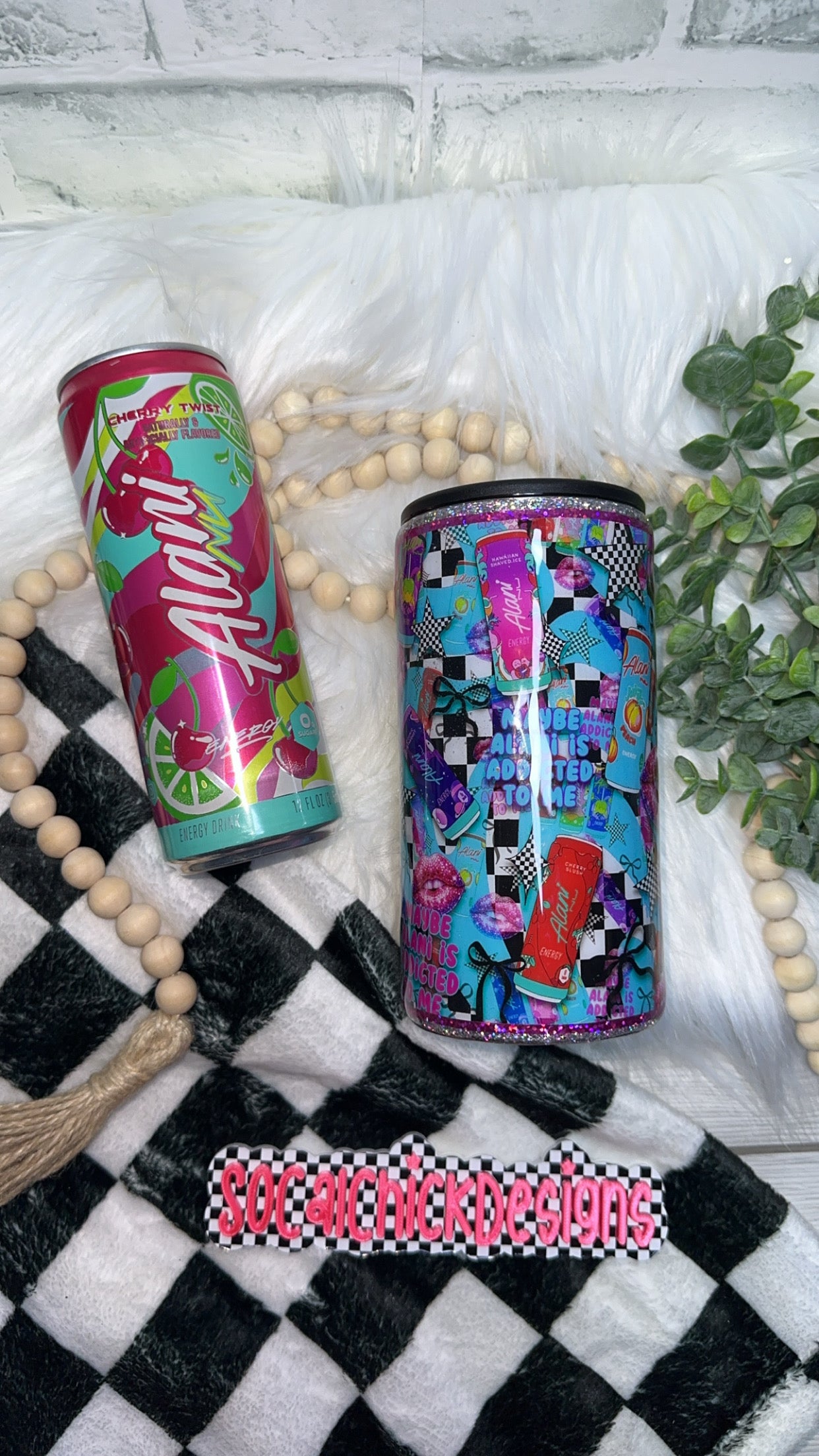 RTS {Energy Drink - Addicted To Me with Snow Globe Bottom} Slim Can Koozie