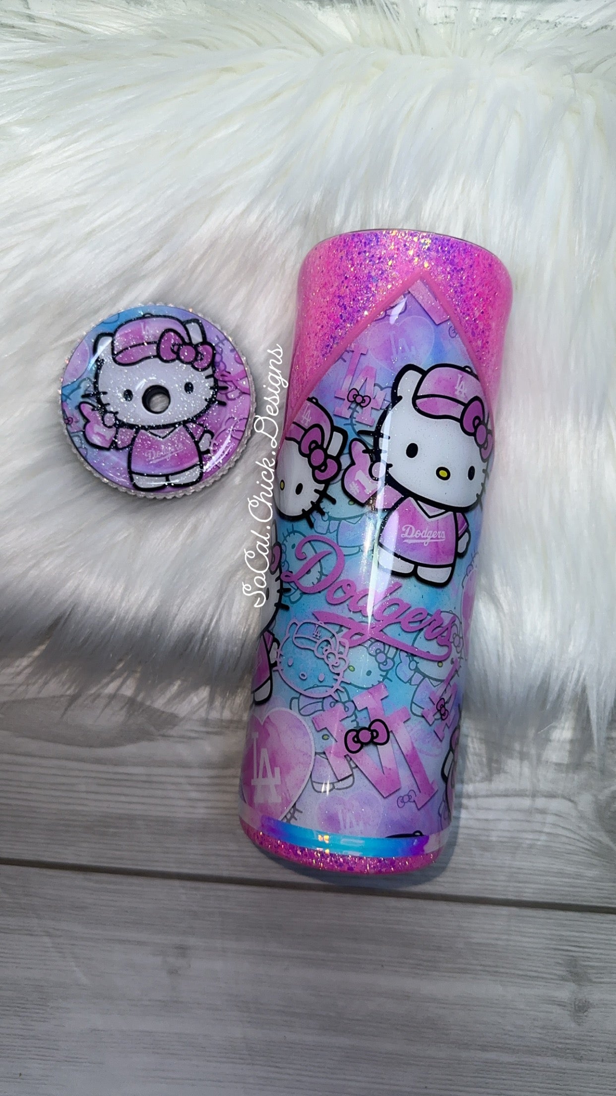 RTS {Dodger Kitty Zipper Tumbler w Charm and Rhinestone Lid} 20oz Skinny Slurp
