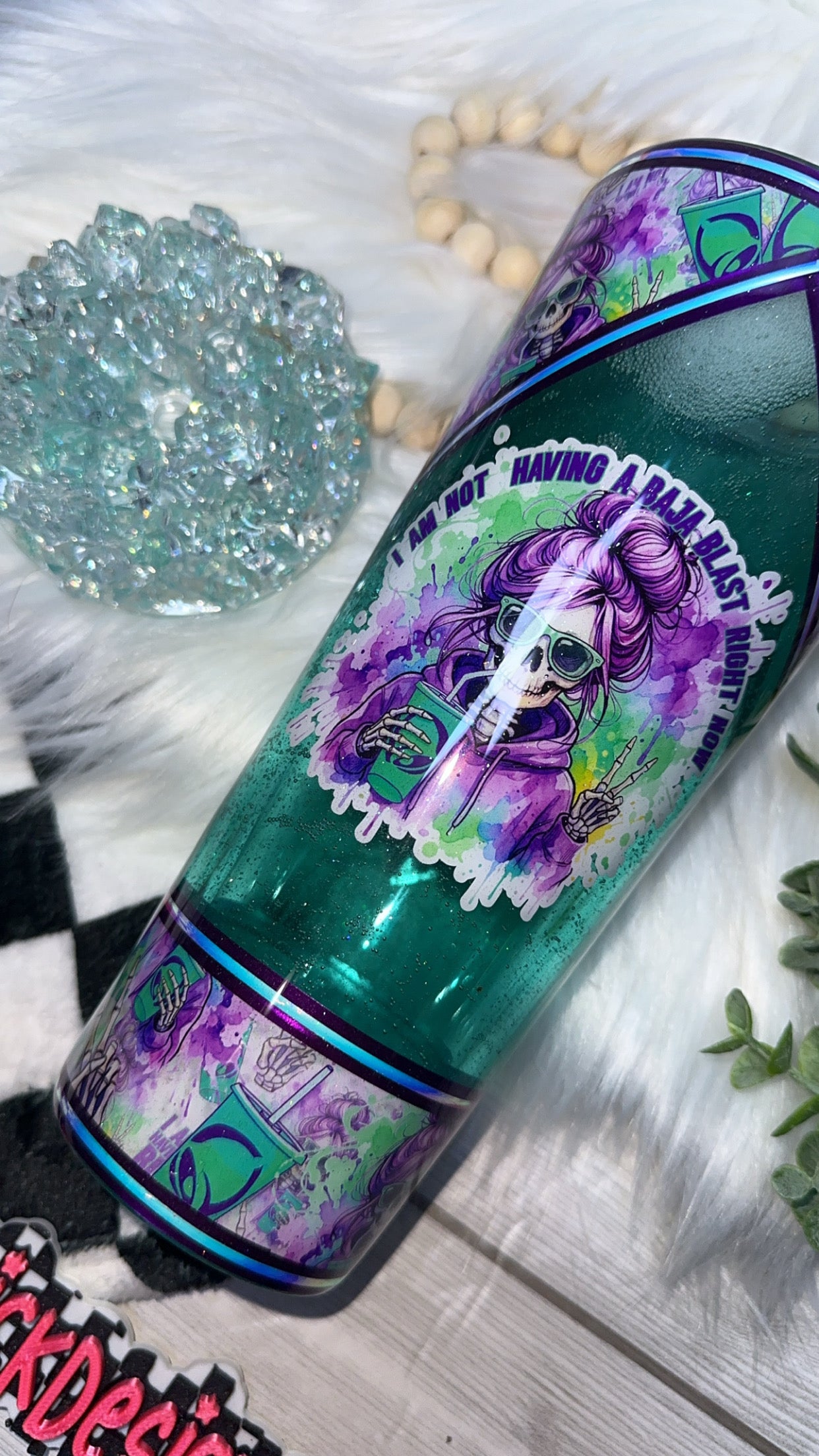 RTS {I Am Not Having A Baja Blast Right Now with Faux Ice Topper Lid} 24oz Snow Globe