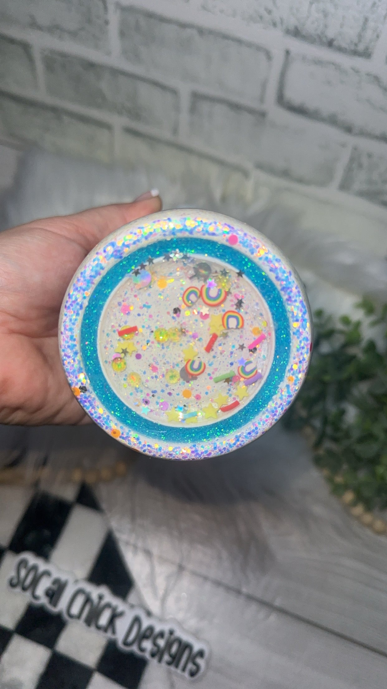 RTS {Try Me B* with Rainbow Handle, Cloud Drip, 3D Stars & Snow Globe Bottom} 32oz Skinny
